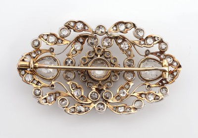 26886308b - Prunkvolle 14 kt Gold und Platin Diamant- Brosche, um 1860-70, GG 585/000 gepr., ...