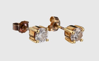Image 26886313 - Paar 14 kt Gold Brillant-Ohrstecker, GG 585/000, 2 Brillanten zus. ca. 1.30 ct ...