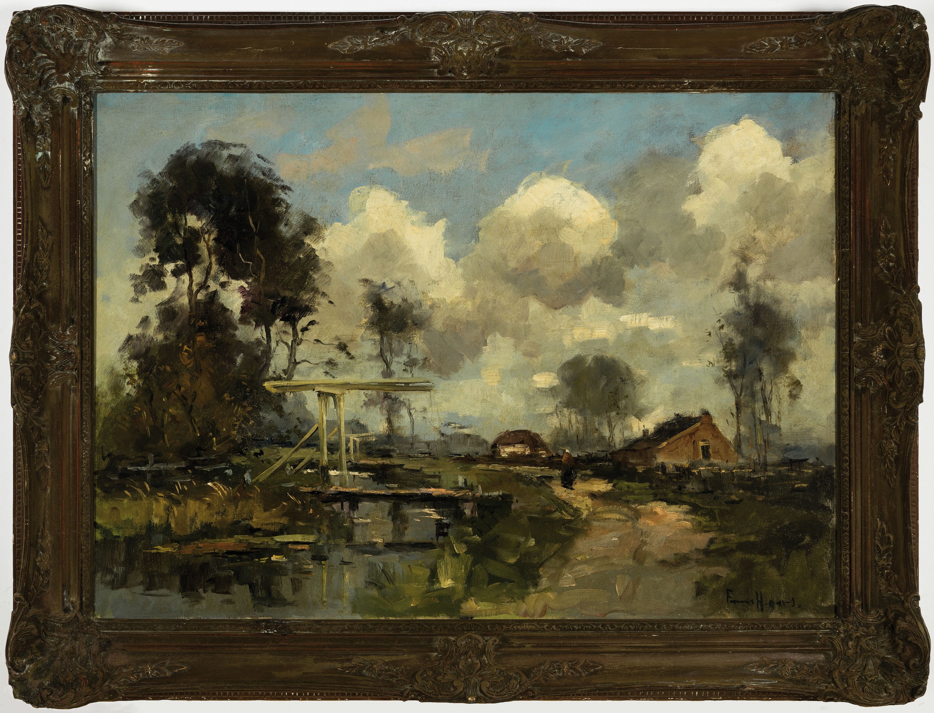 Detail k: Frans Haars o.ä., niederländischer Maler der 1. Hälfte des 20.Jh., Bauerngehöft am Weiher, Öl/Lwd, rechts unten sign., ca. 50x70cm, R. ca. ...