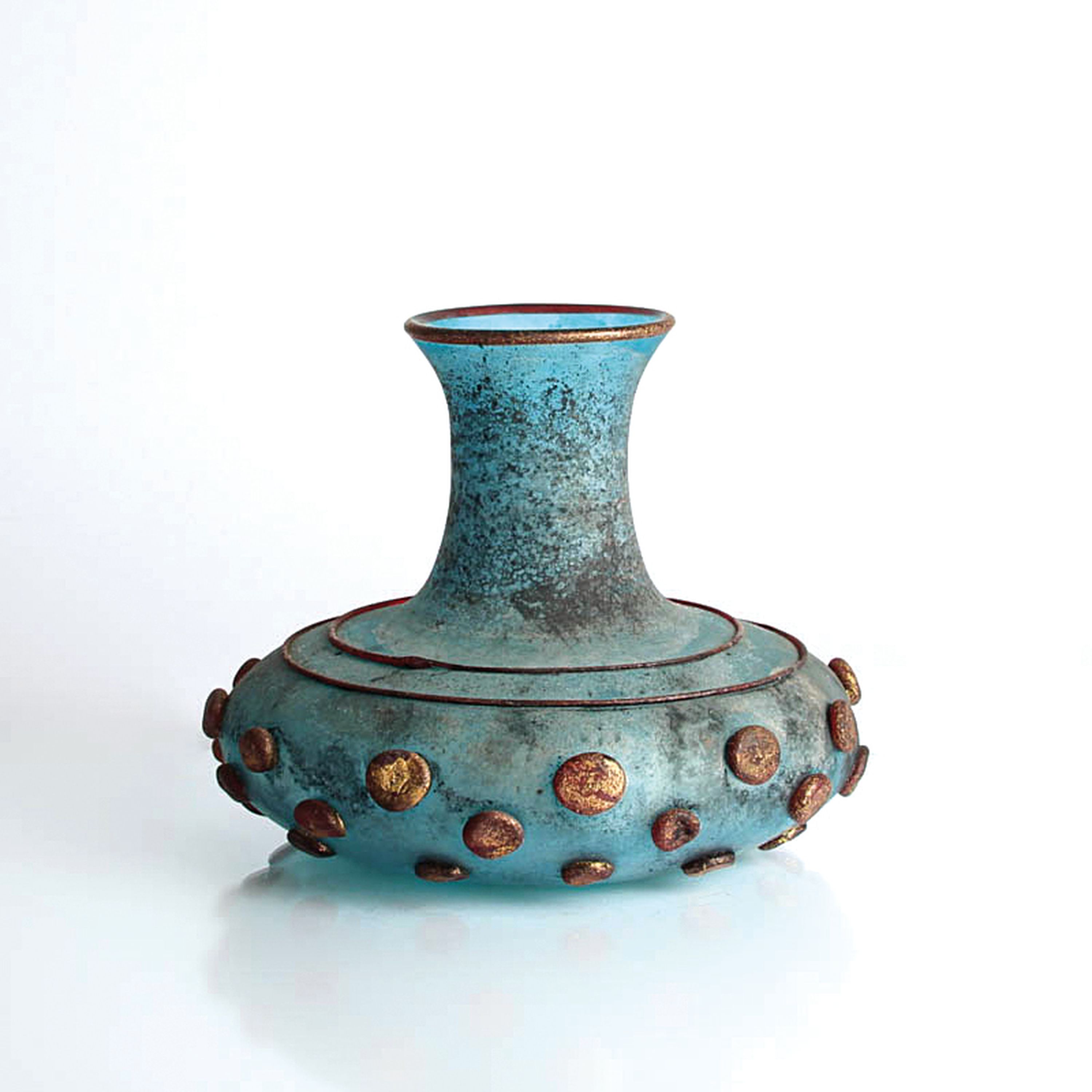 Vase, Ermanno Nason, Murano, 1963-1972, blaues Glas mit Bändern und Tupfen appliziert, Oberflächenbehandlung in scavo Technik, H. ca. 20cm
