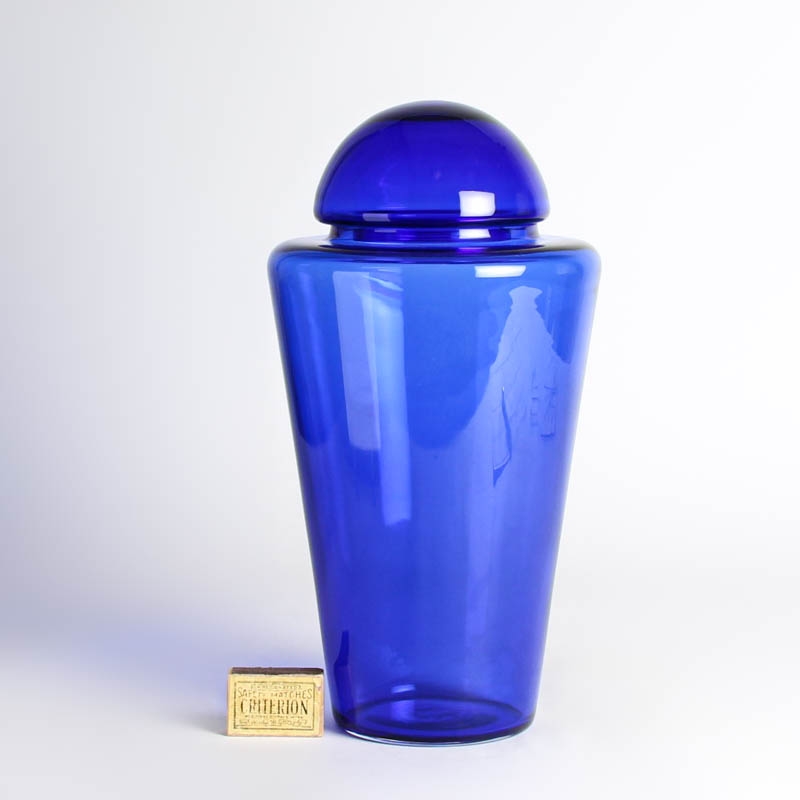 Detail a: Große Deckelvase, Cenedese Murano, 1980er Jahre, mundgeblasenes blaues Glas, H. ca. 37cm