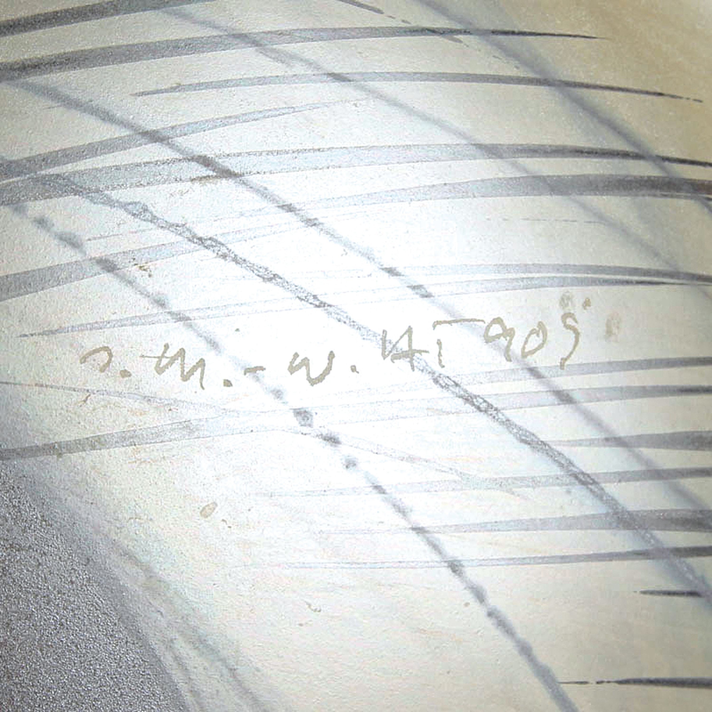 Detail f: Studioglasobjekt von Isgard Moje-Wohlgemuth,2 sichelförmige Schalen, opak-weißes Glas bemalt mit gelösten Metallen, lüstriert, je ca. 9x20x14cm