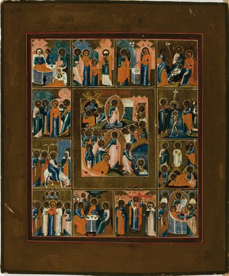 Image 26887696 - Zwei Ikonen, Russland, 19. Jh., Vielfelderikone mit Szenen aus dem Leben und Wirken ...