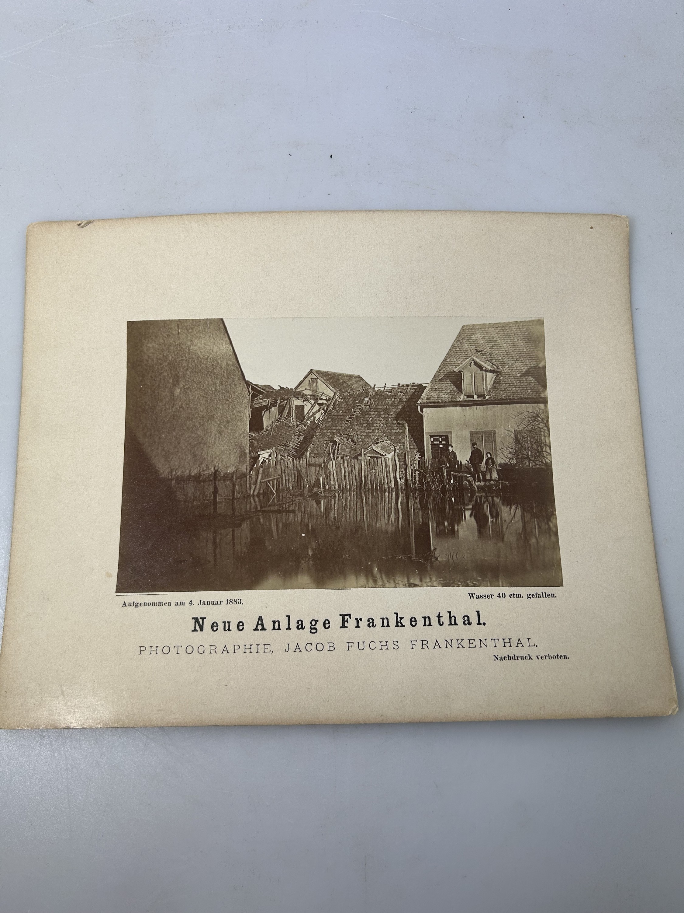 Detail c: Sammlung aus 16 Fotografien zum Rekord- Rheinhochwasser 1882/83, mit Dammbruch in Oppau und Edigheim, zeitgen. orig. Fotos der Katastrophe, ...