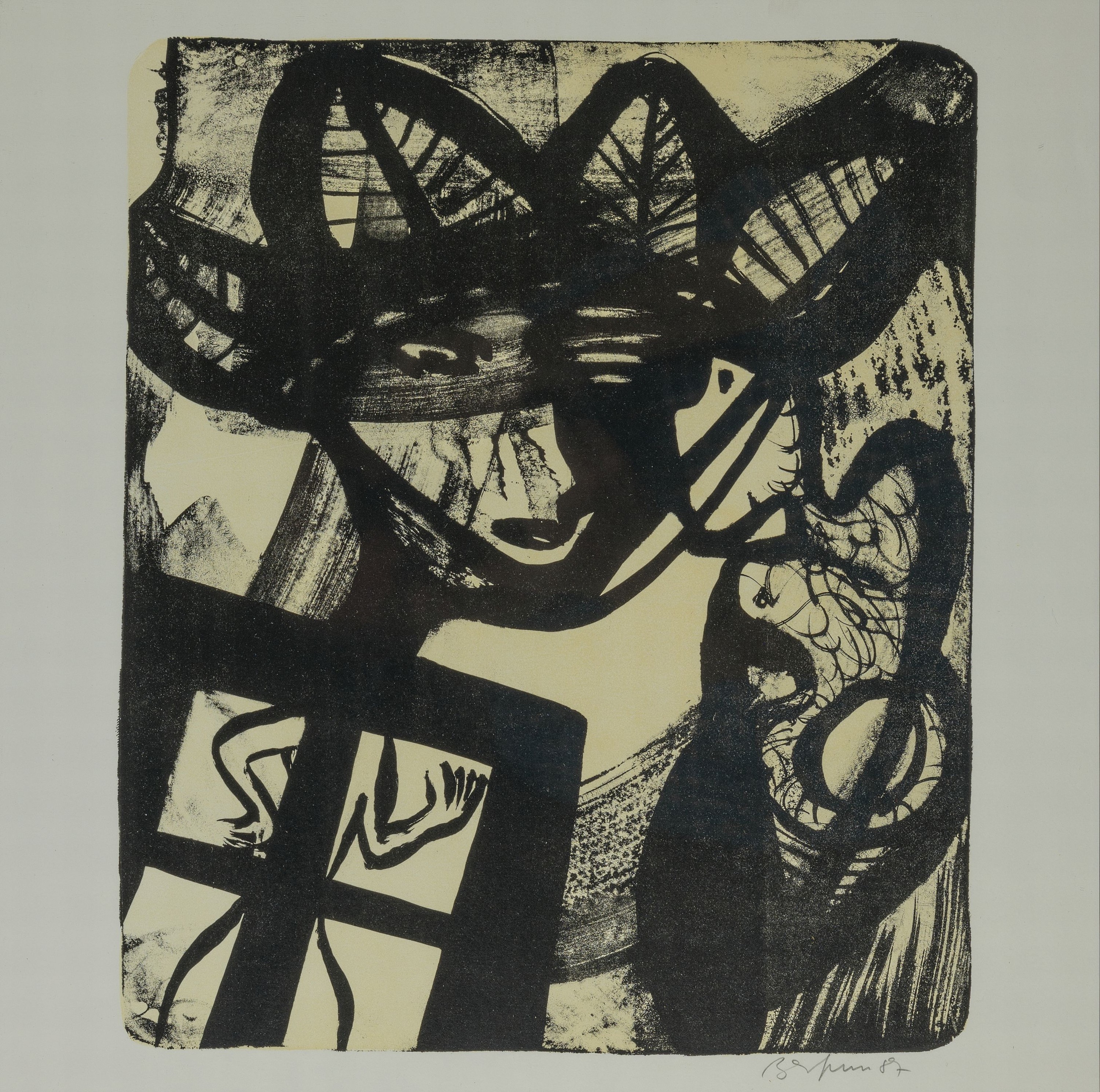 Detail a: Ina Barfuss, geb. 1949 Lüneburg, seit 1978 in Berlin tätig, 2 Grafiken: Stilles Verlangen, Holzschnitt, sign. und dat. 85, ca. 40x30cm, PP, u.Gl., ...