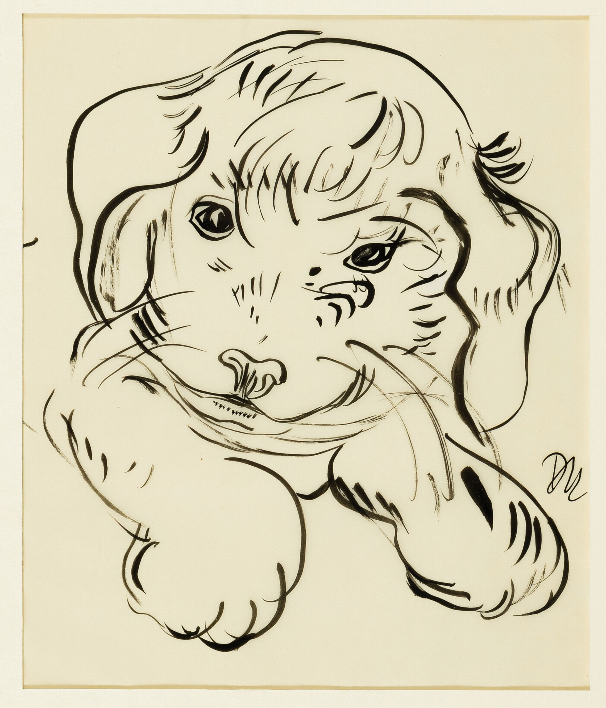 Daisy Rittershaus, 1920 Rheydt-1987 Konstanz, 2 Tuschfederzeichnungen: Schäferhund-Welpe,monogr., ca. 19x16cm, PP, u.Gl., R. ca. 40x36 cm; ...