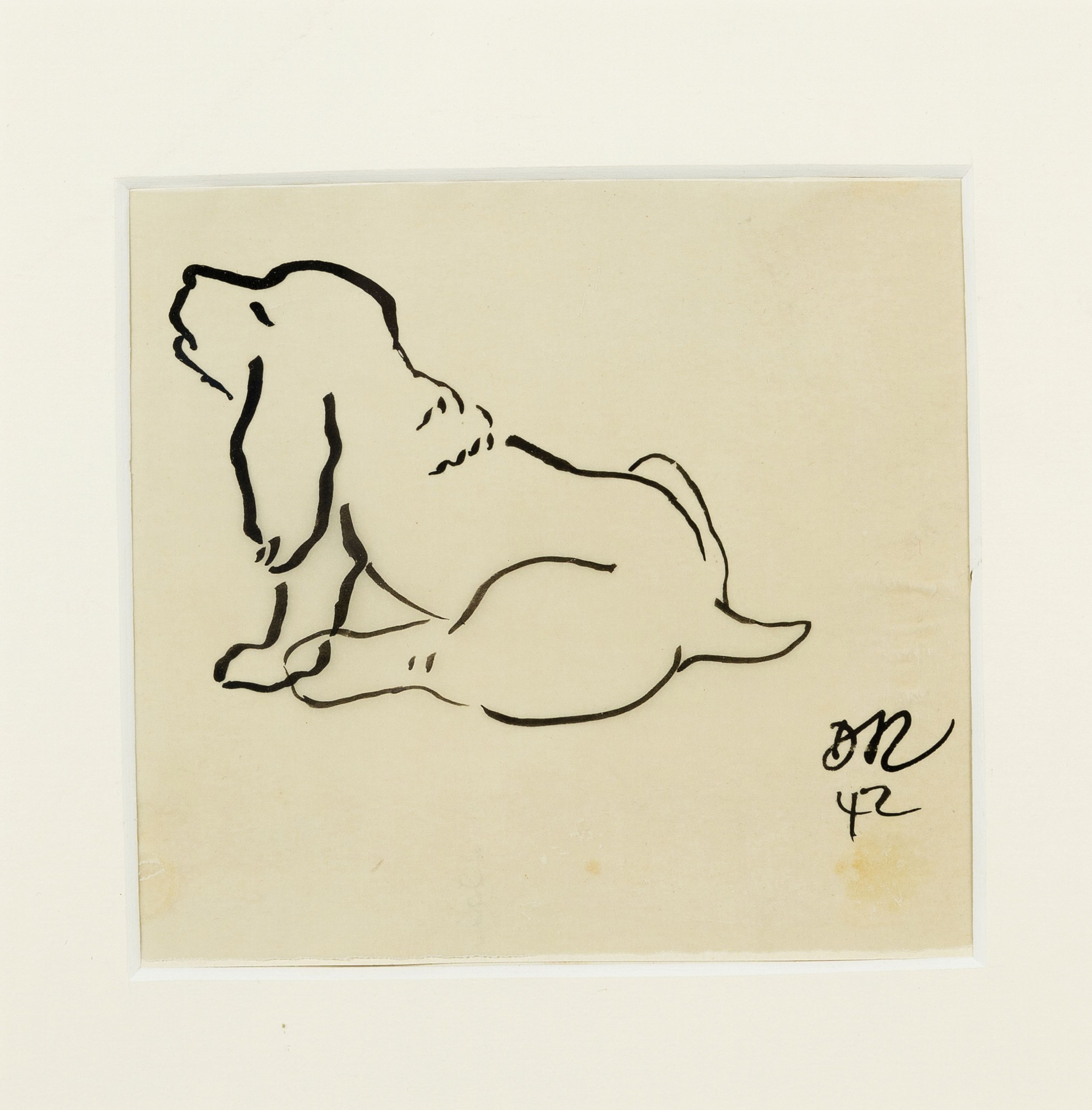 Detail a: Daisy Rittershaus, 1920 Rheydt-1987 Konstanz, 2 Tuschfederzeichnungen: Schäferhund-Welpe,monogr., ca. 19x16cm, PP, u.Gl., R. ca. 40x36 cm; ...