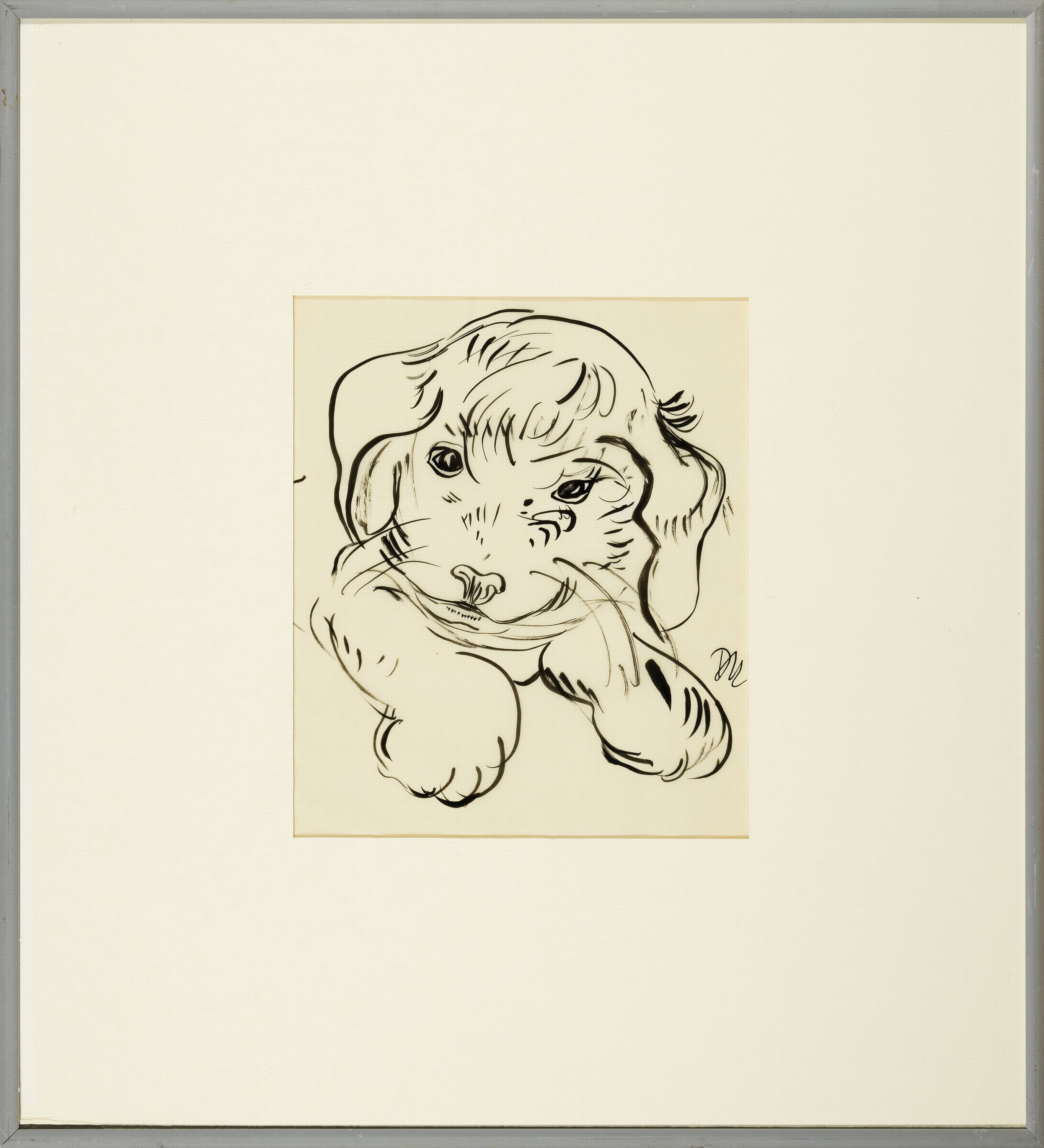 Detail k: Daisy Rittershaus, 1920 Rheydt-1987 Konstanz, 2 Tuschfederzeichnungen: Schäferhund-Welpe,monogr., ca. 19x16cm, PP, u.Gl., R. ca. 40x36 cm; ...