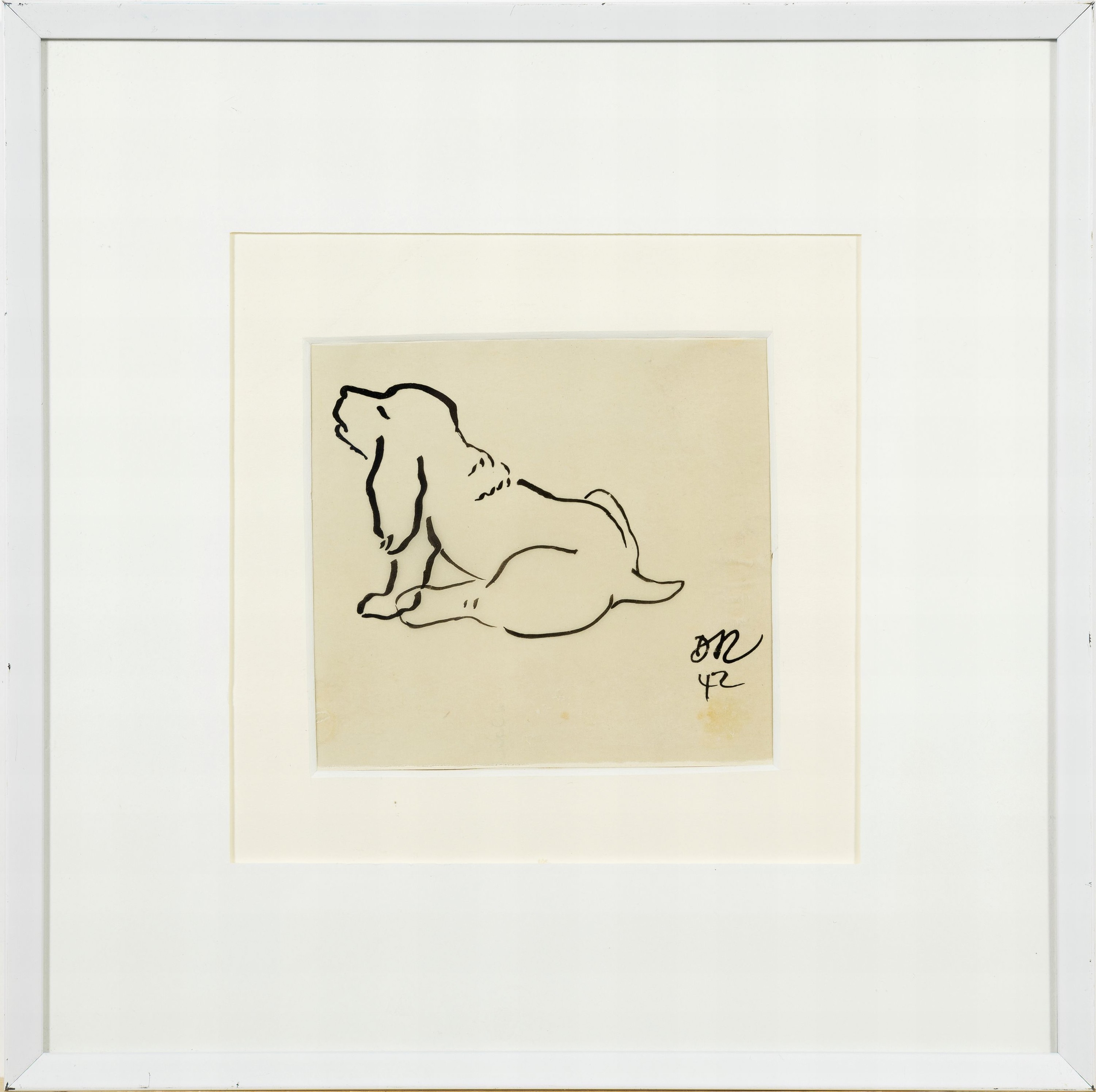 Detail l: Daisy Rittershaus, 1920 Rheydt-1987 Konstanz, 2 Tuschfederzeichnungen: Schäferhund-Welpe,monogr., ca. 19x16cm, PP, u.Gl., R. ca. 40x36 cm; ...