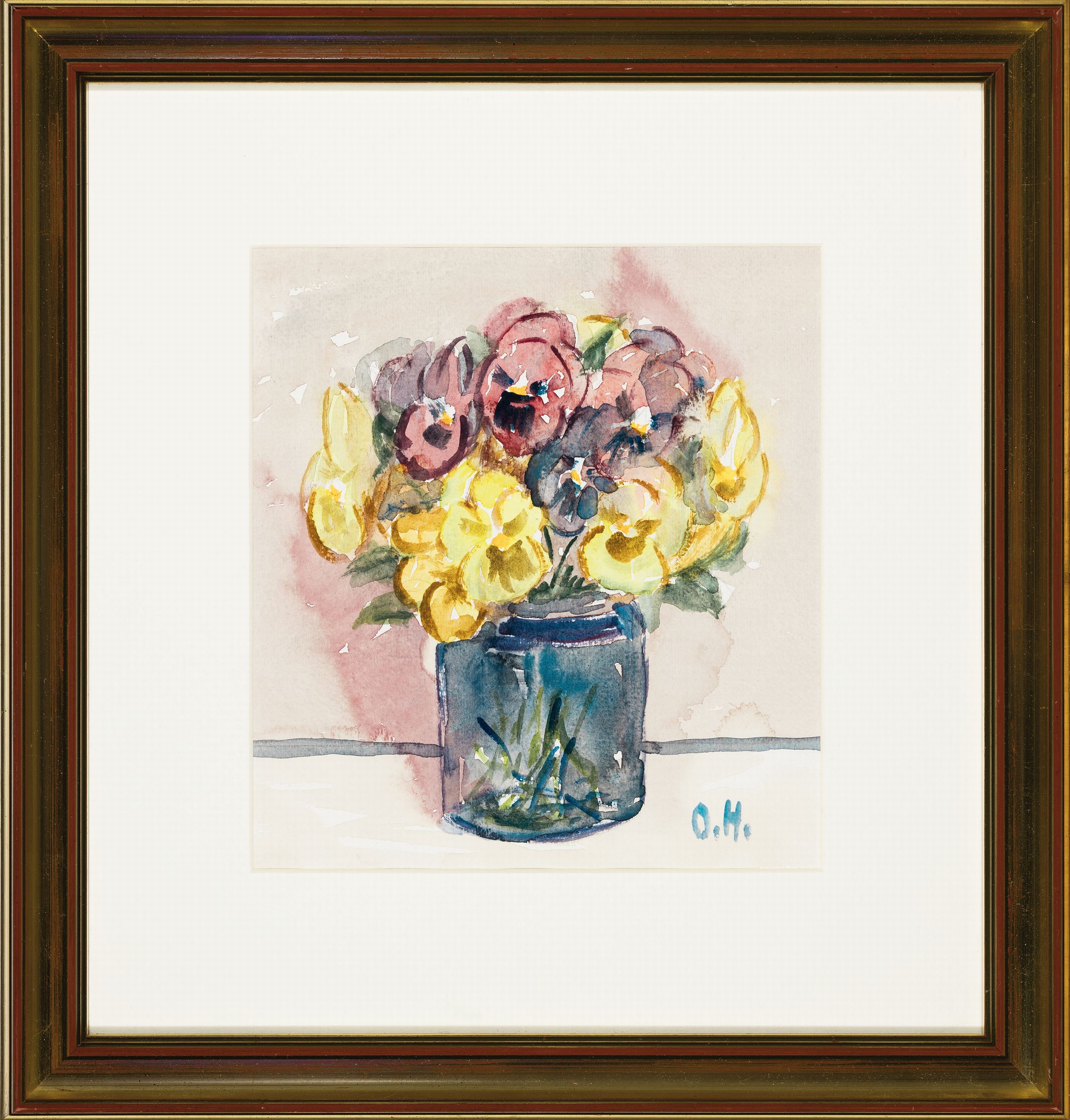 Detail k: Zuschreibung: Otto Hodapp, 1894 Heidelberg-1968 Ludwigshafen, Stillleben mit Blumen, Aquarell auf Papier, rechts unten monogr., ca. 22x20cm, PP, ...