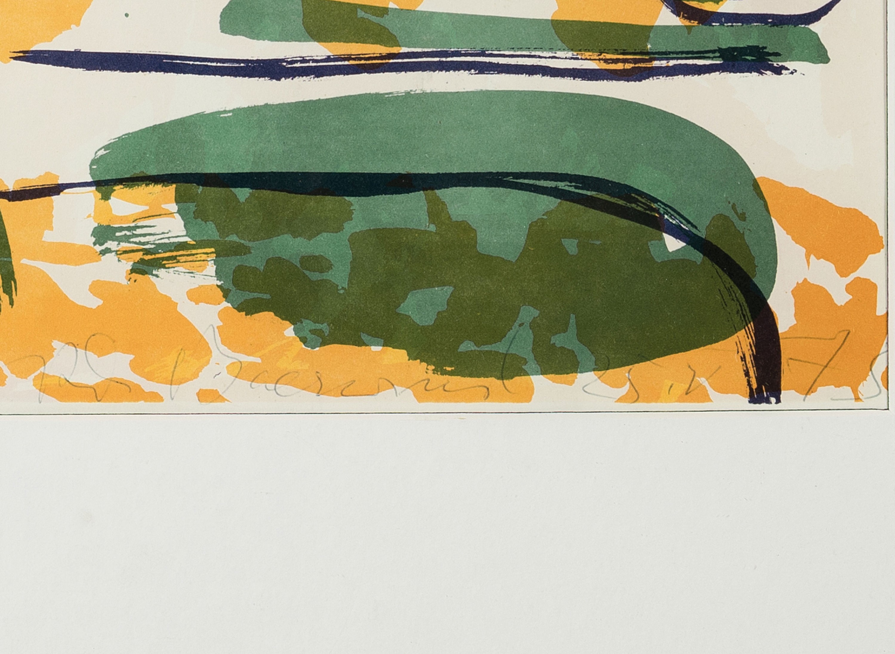 Detail a: Rudi Baerwind, 1910-1982 Mannheim, Abstrakte Gartenlandschaft, Farblithographie, sign. und dat. 75, Widmung: Für R. Scheuermann, ca. 29x38cm, PP, ...