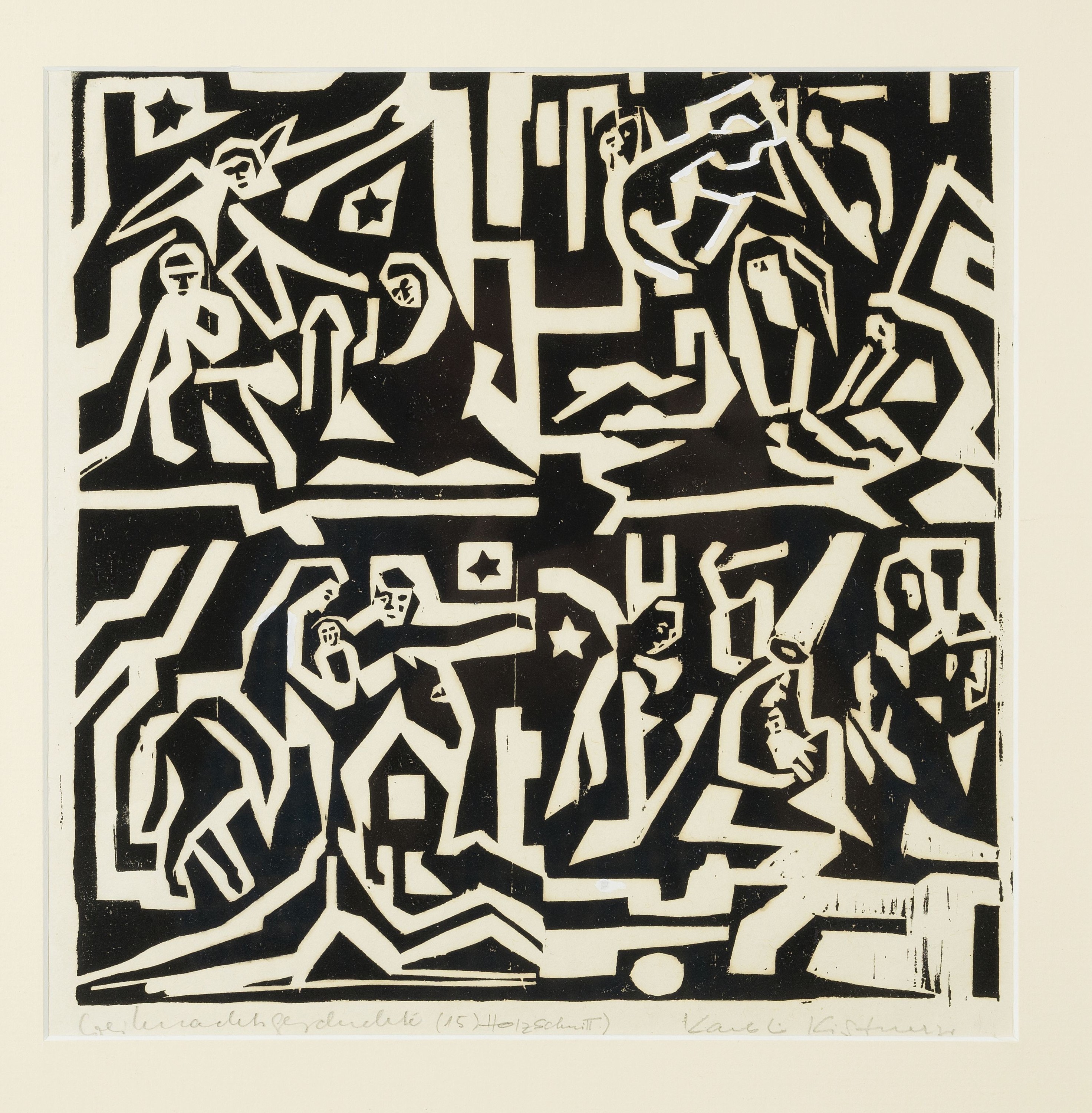 Karl Kistner, 1926 Medard/Glan-2017 Ludwigshafen, Weihnachtsgeschichte, Holzschnitt, sign., betitelt, ca. 28x28cm, PP, u.Gl., R. ca. 42x42cm, Studium ...