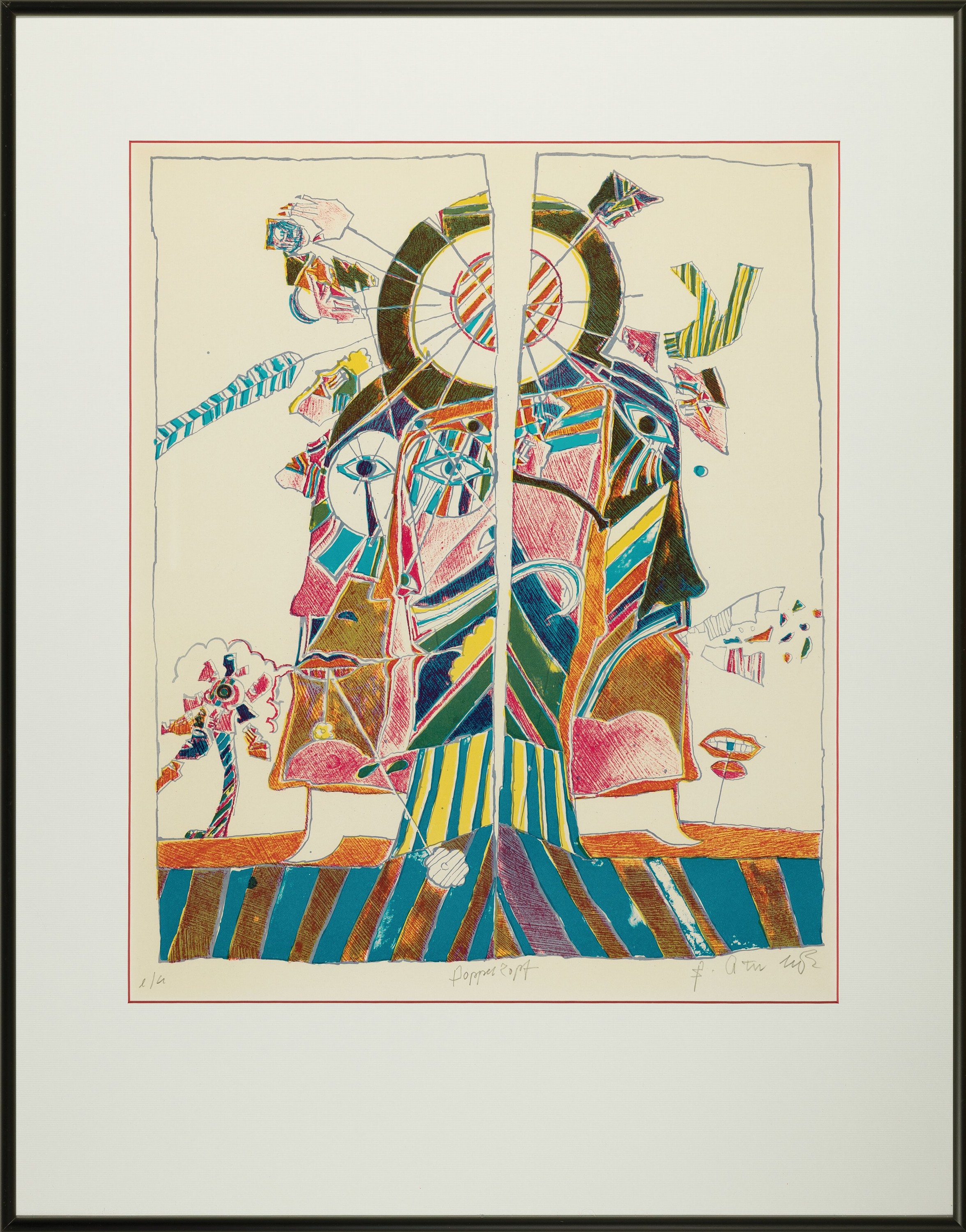 Detail k: Bernd Kastenholz, geb. 1949 Speyer, Doppelkopf, Farblithographie, sign. und betitelt, bez. e.a., ca. 45x37cm, PP, u.Gl., R. ca. 68x54cm