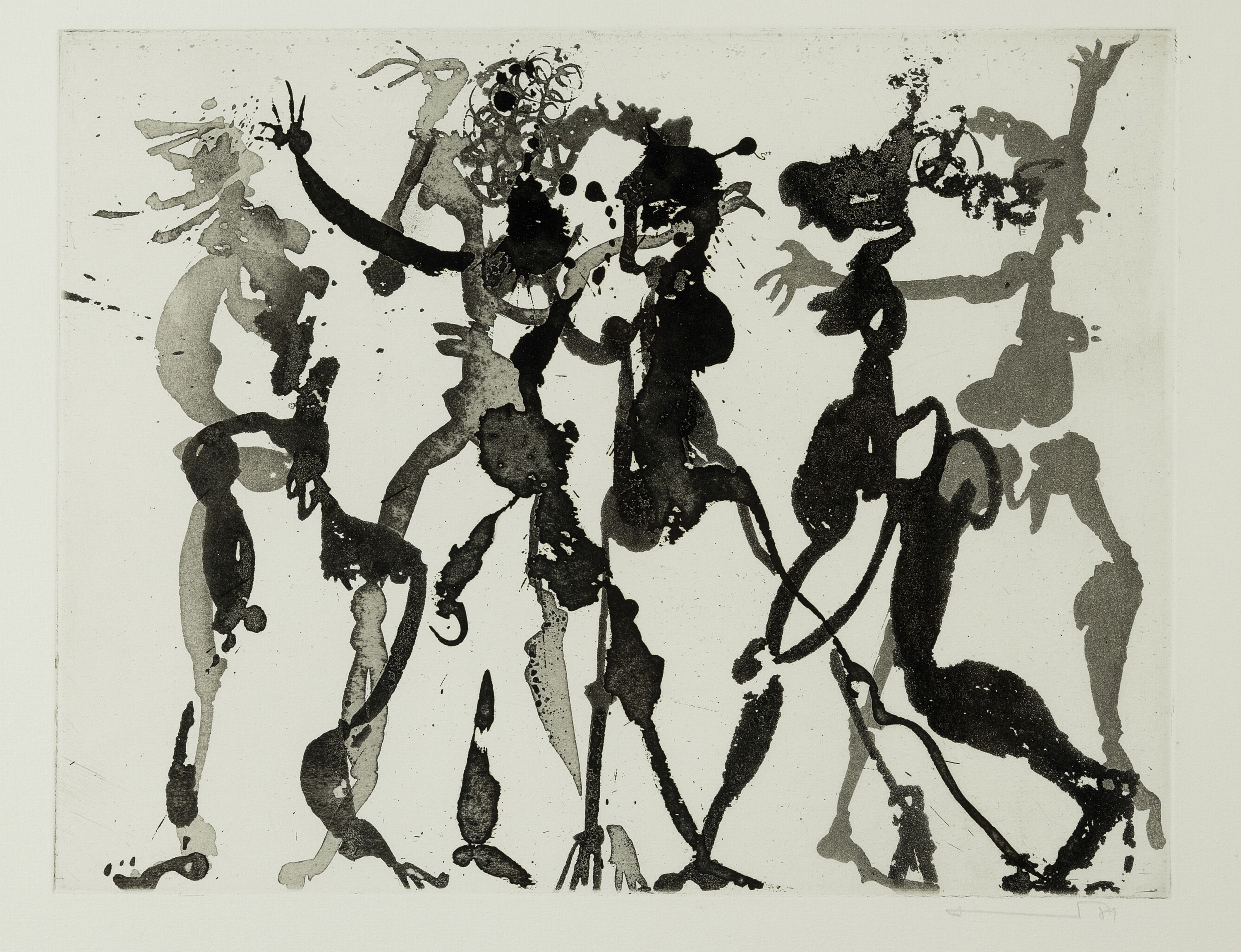 Armin Sandig, 1929 Hof/Saale-2015 Hamburg, 2 Grafiken: Abstrakt-figürliche Komposition, Lithographie, handsign. und dat. 81, ca. 25x 31cm, u.Gl., R. ...