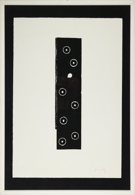 Detail l: Norbert Prangenberg, 1949 Nettesheim-2012 Krefeld, 2 Grafiken: Kreise mit Punkten, Holzschnitt, sign., ca. 39x9cm, u.Gl., R. ca. 67x47cm; Ovale ...
