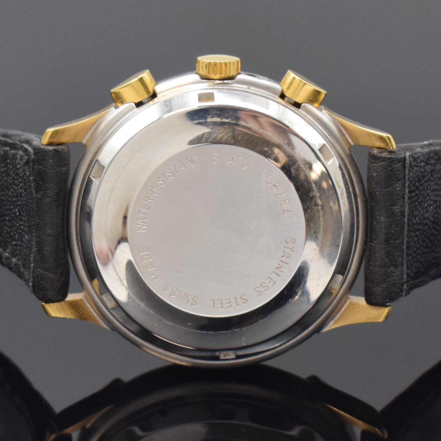 Detail c: BERNEY Armbandchronograph mit Datum und Mondphase, Schweiz um 1990, z. T. verg. Edelstahlgeh., Boden verschr., silb. Zifferbl. z. T. guill., ...