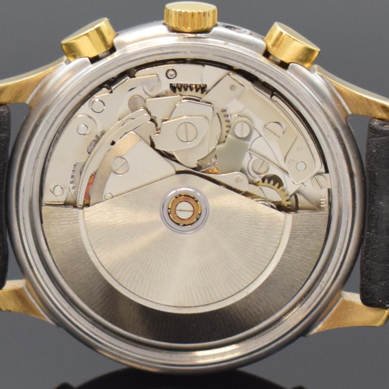 Detail d: BERNEY Armbandchronograph mit Datum und Mondphase, Schweiz um 1990, z. T. verg. Edelstahlgeh., Boden verschr., silb. Zifferbl. z. T. guill., ...