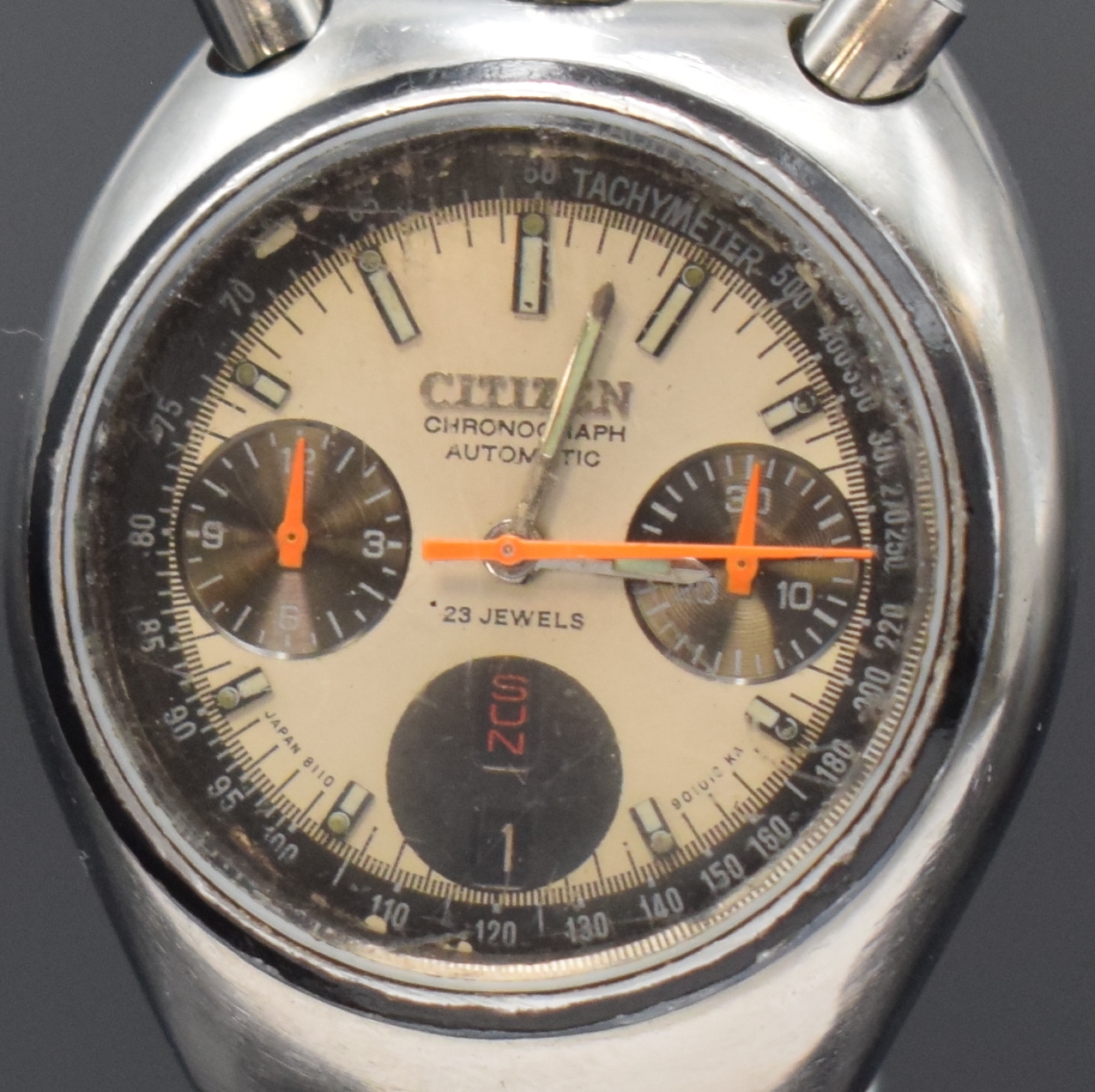 Detail a: CITIZEN Automatikchronograph sog. Bullhead Referenz 4-901053 Y, Automatik, Japan 1970er Jahre, Metallgeh. inkl. orig. Gliederband m. Faltschl., ...