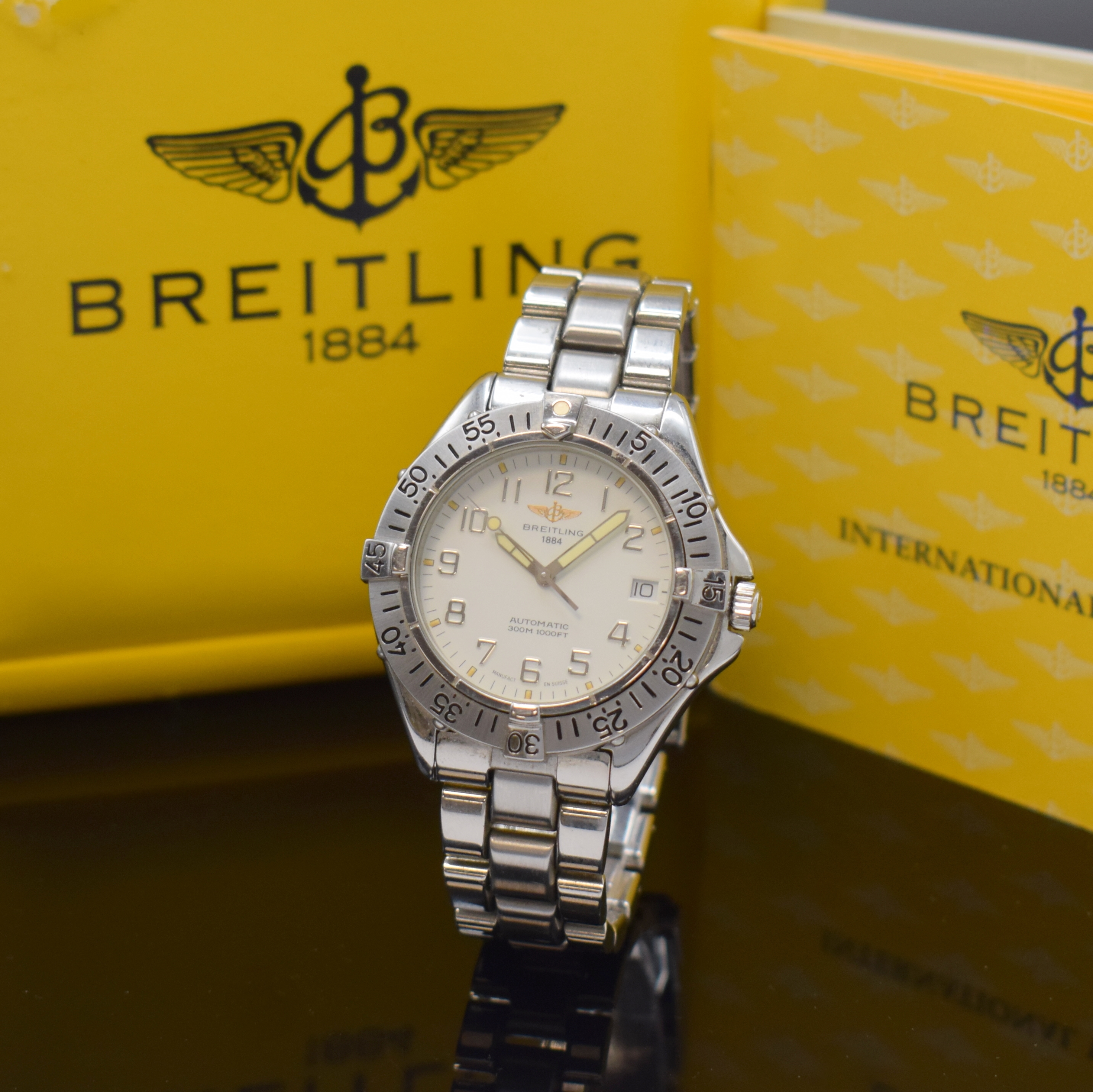 BREITLING Colt Armbanduhr Referenz A17035 in Stahl, Schweiz um 1996, Automatik, Boden u. Krone verschr., Lünette m. 60er Teilung eins. drehb., orig. ...