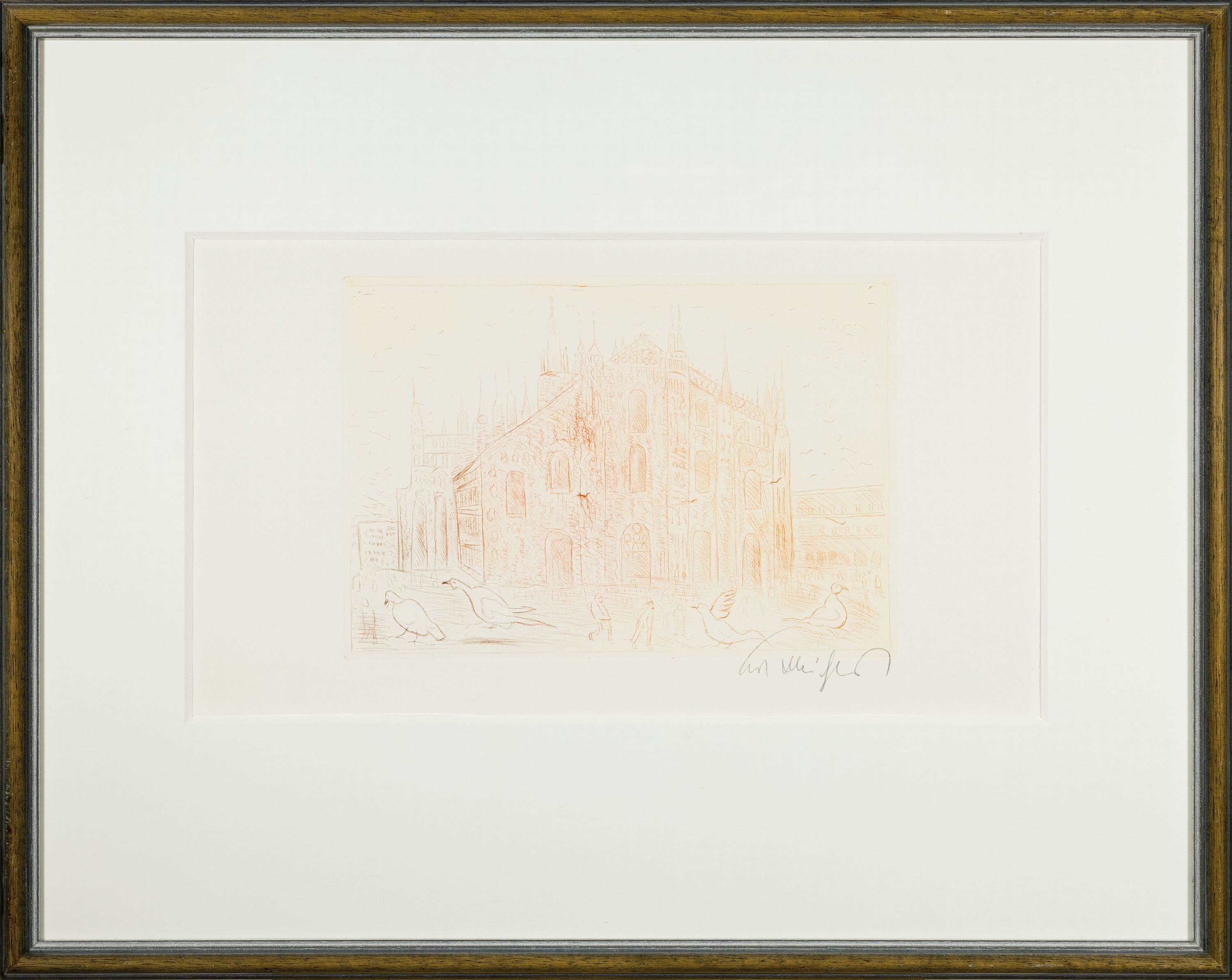 Detail l: Kurt Mühlenhaupt, 1921 Klein Ziescht-2006 Zehdenick, 2 Farbradierungen: Pinkelbude, sign., ca. 22x17cm, PP, u.Gl., R. ca. 66x52cm;Mailänder Dom, ...