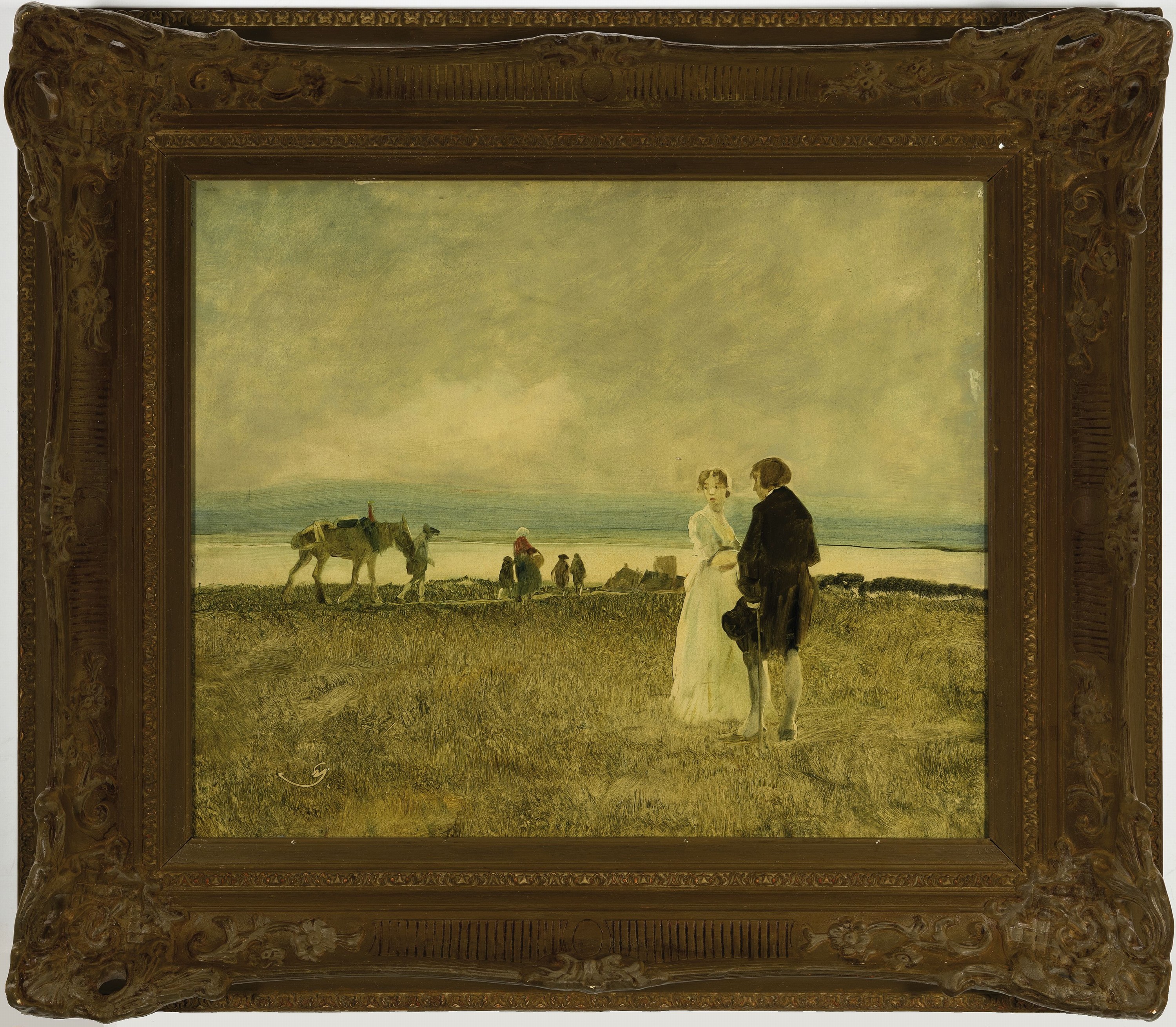 Detail k: Wilhelm Schreuer, 1866 Wesel - 1933 Düsseldorf, Personen am Strand, elegantes Paar im Gespräch, im Hintergrund mehrere Personen auf dem Weg zum ...