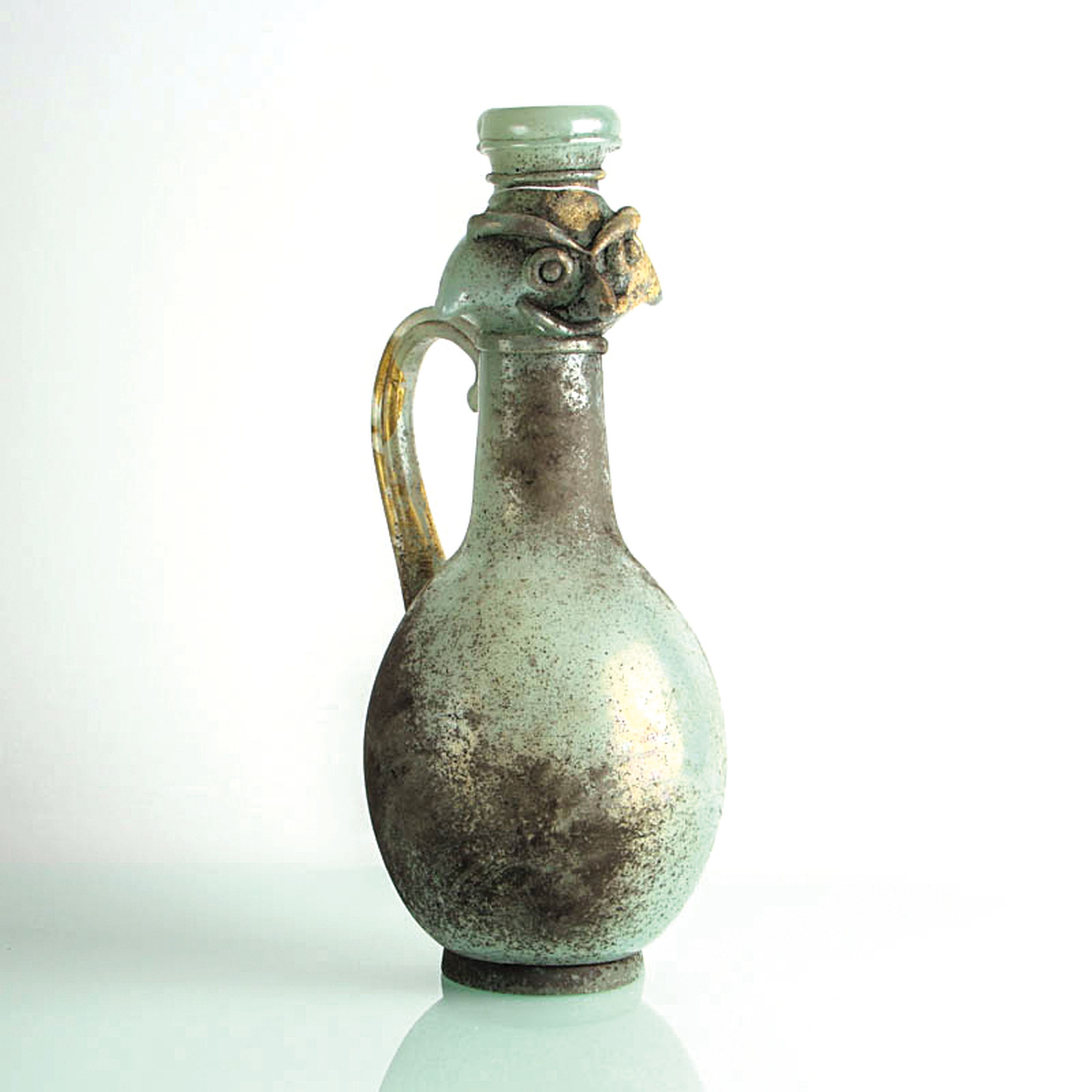 Grotesken-Krug in Vetro a scavo-Technik, Ermanno Nason für Cenedese, Murano, Italien, 1963-72, türkisfarbenes Glas in Vetro a scavo-Technik, ...