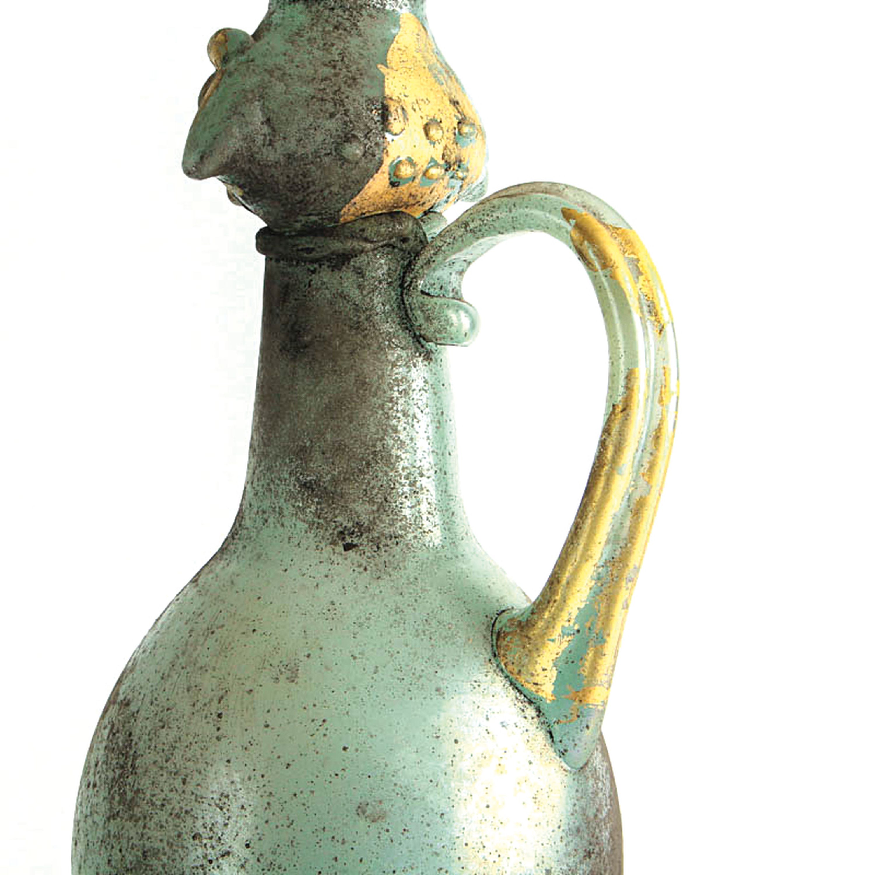 Detail d: Grotesken-Krug in Vetro a scavo-Technik, Ermanno Nason für Cenedese, Murano, Italien, 1963-72, türkisfarbenes Glas in Vetro a scavo-Technik, ...