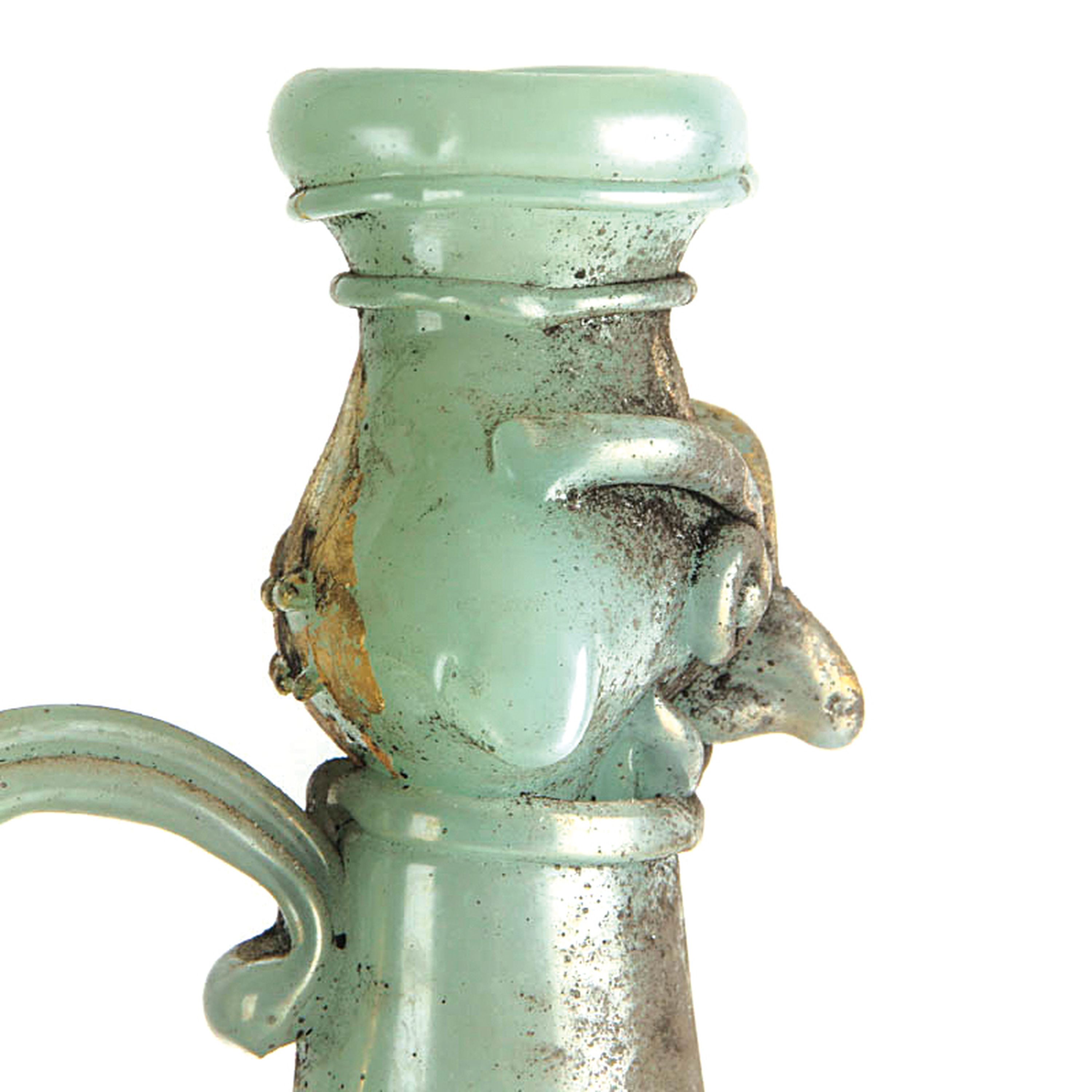 Detail f: Grotesken-Krug in Vetro a scavo-Technik, Ermanno Nason für Cenedese, Murano, Italien, 1963-72, türkisfarbenes Glas in Vetro a scavo-Technik, ...