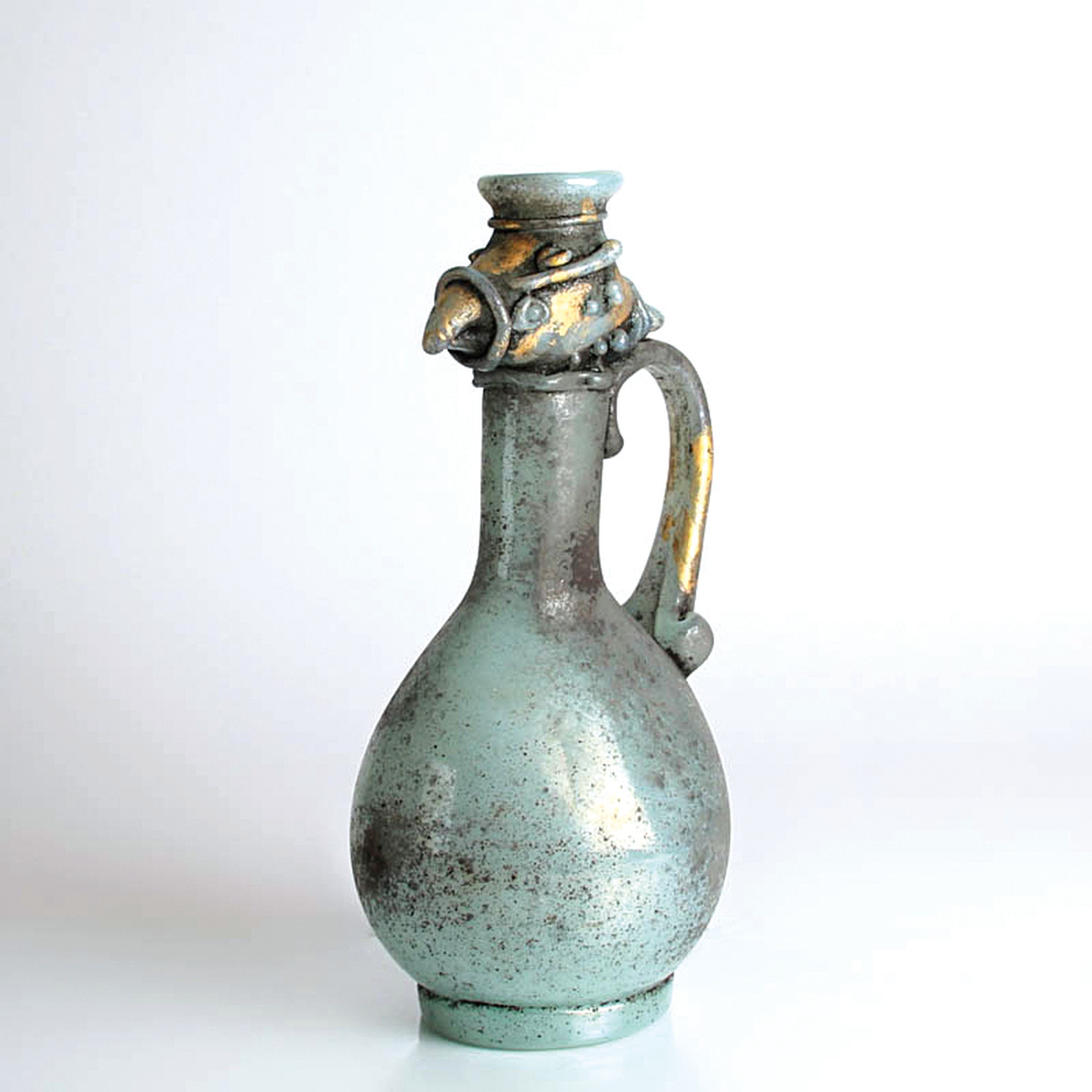 Grotesken-Krug in Vetro a scavo-Technik, Ermanno Nason für Cenedese, Murano, Italien, 1963-72, türkisfarbenes Glas in Vetro a scavo-Technik, ...