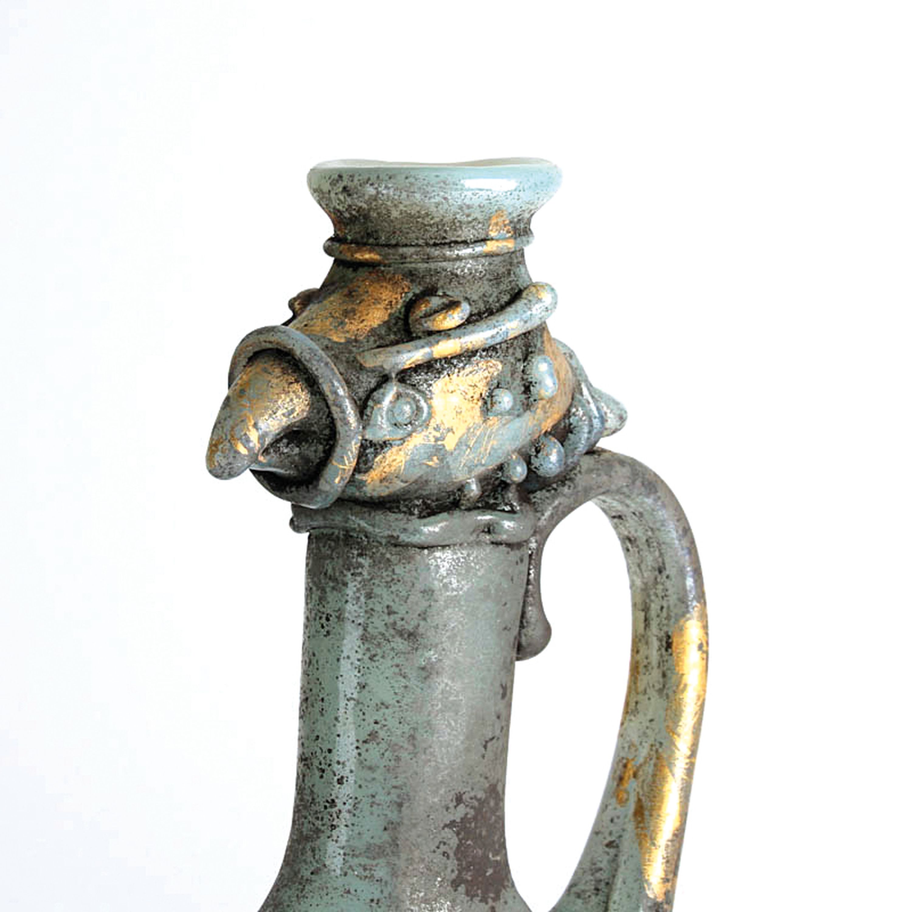 Detail a: Grotesken-Krug in Vetro a scavo-Technik, Ermanno Nason für Cenedese, Murano, Italien, 1963-72, türkisfarbenes Glas in Vetro a scavo-Technik, ...