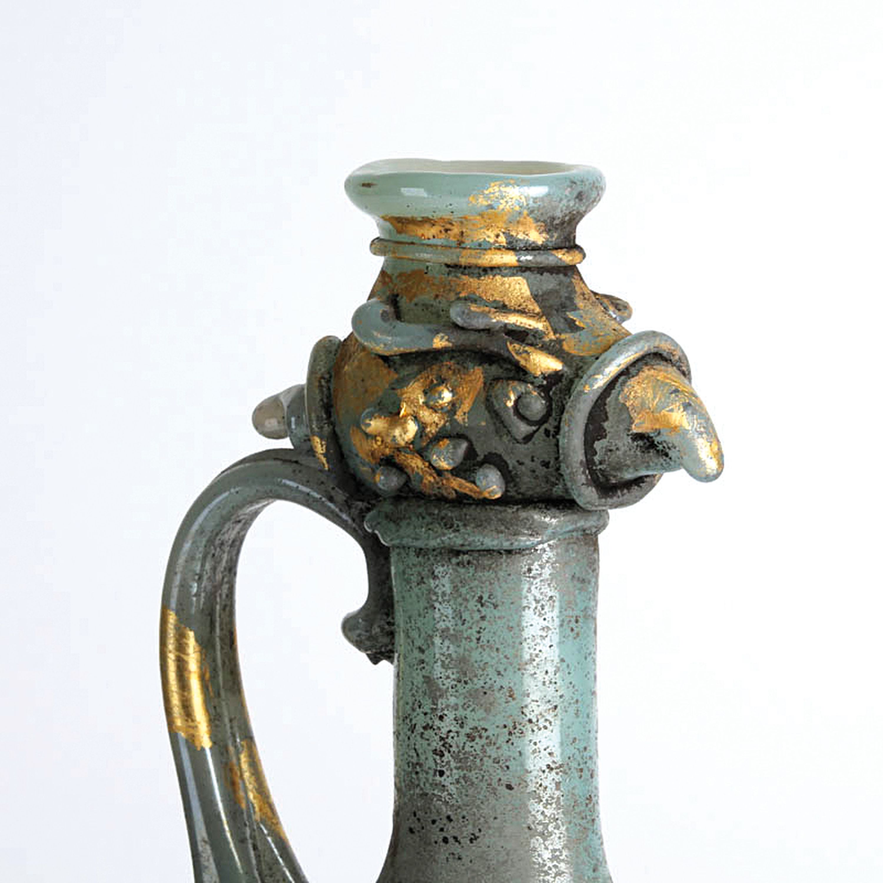 Detail c: Grotesken-Krug in Vetro a scavo-Technik, Ermanno Nason für Cenedese, Murano, Italien, 1963-72, türkisfarbenes Glas in Vetro a scavo-Technik, ...