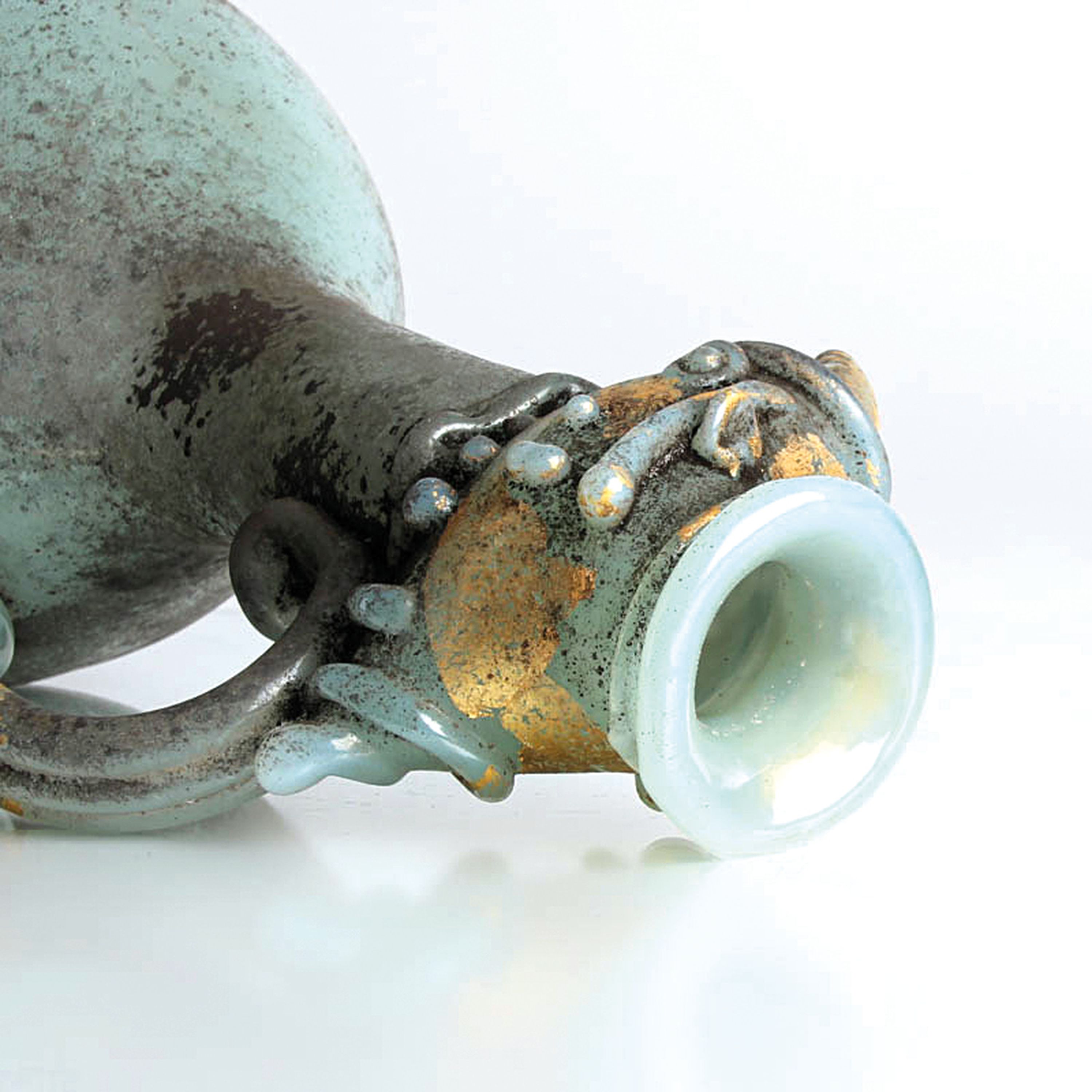 Detail f: Grotesken-Krug in Vetro a scavo-Technik, Ermanno Nason für Cenedese, Murano, Italien, 1963-72, türkisfarbenes Glas in Vetro a scavo-Technik, ...