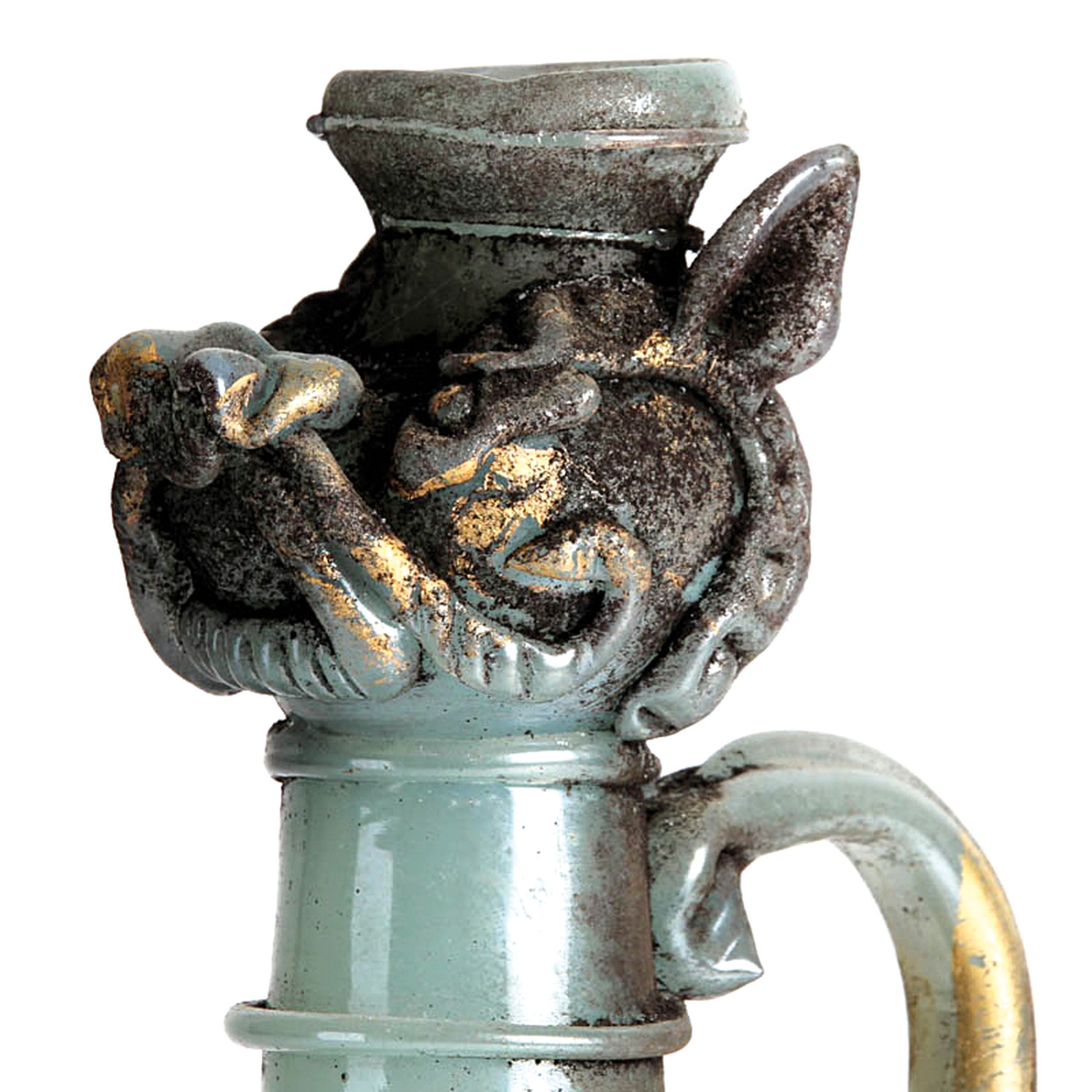 Detail a: Grotesken-Krug in Vetro a scavo-Technik, Ermanno Nason für Cenedese, Murano, Italien, 1963-72, türkisfarbenes Glas in Vetro a scavo-Technik, ...