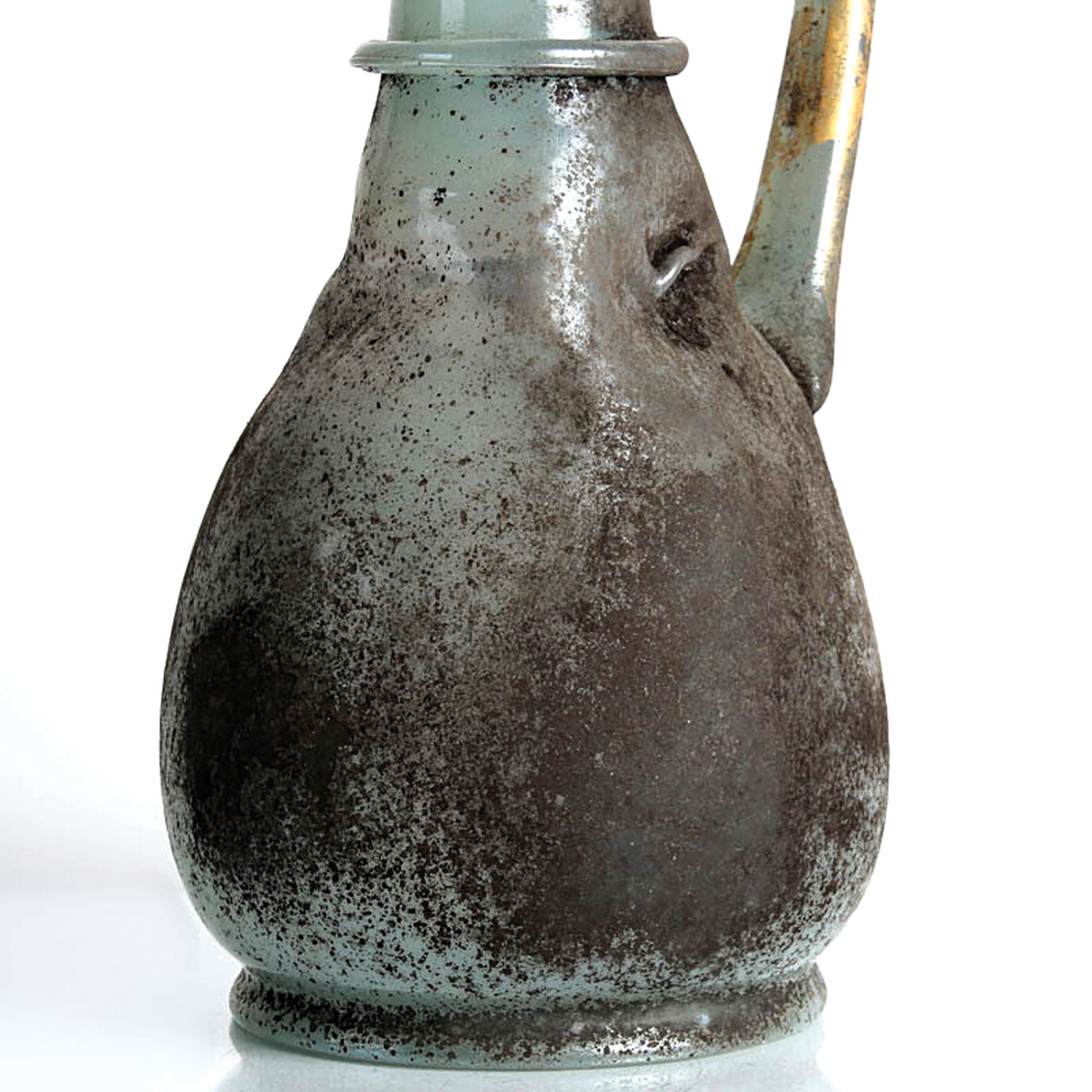 Detail c: Grotesken-Krug in Vetro a scavo-Technik, Ermanno Nason für Cenedese, Murano, Italien, 1963-72, türkisfarbenes Glas in Vetro a scavo-Technik, ...