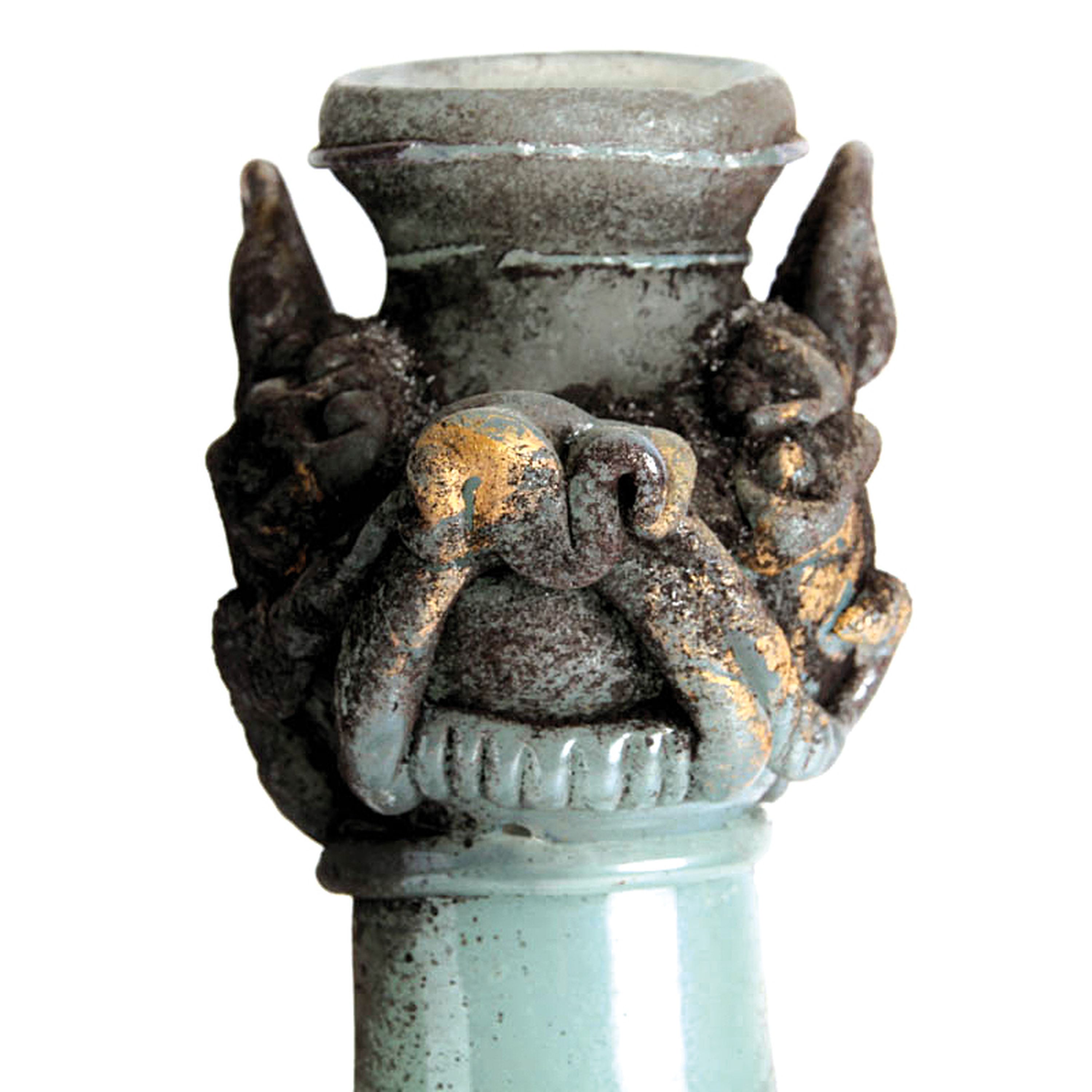 Detail d: Grotesken-Krug in Vetro a scavo-Technik, Ermanno Nason für Cenedese, Murano, Italien, 1963-72, türkisfarbenes Glas in Vetro a scavo-Technik, ...