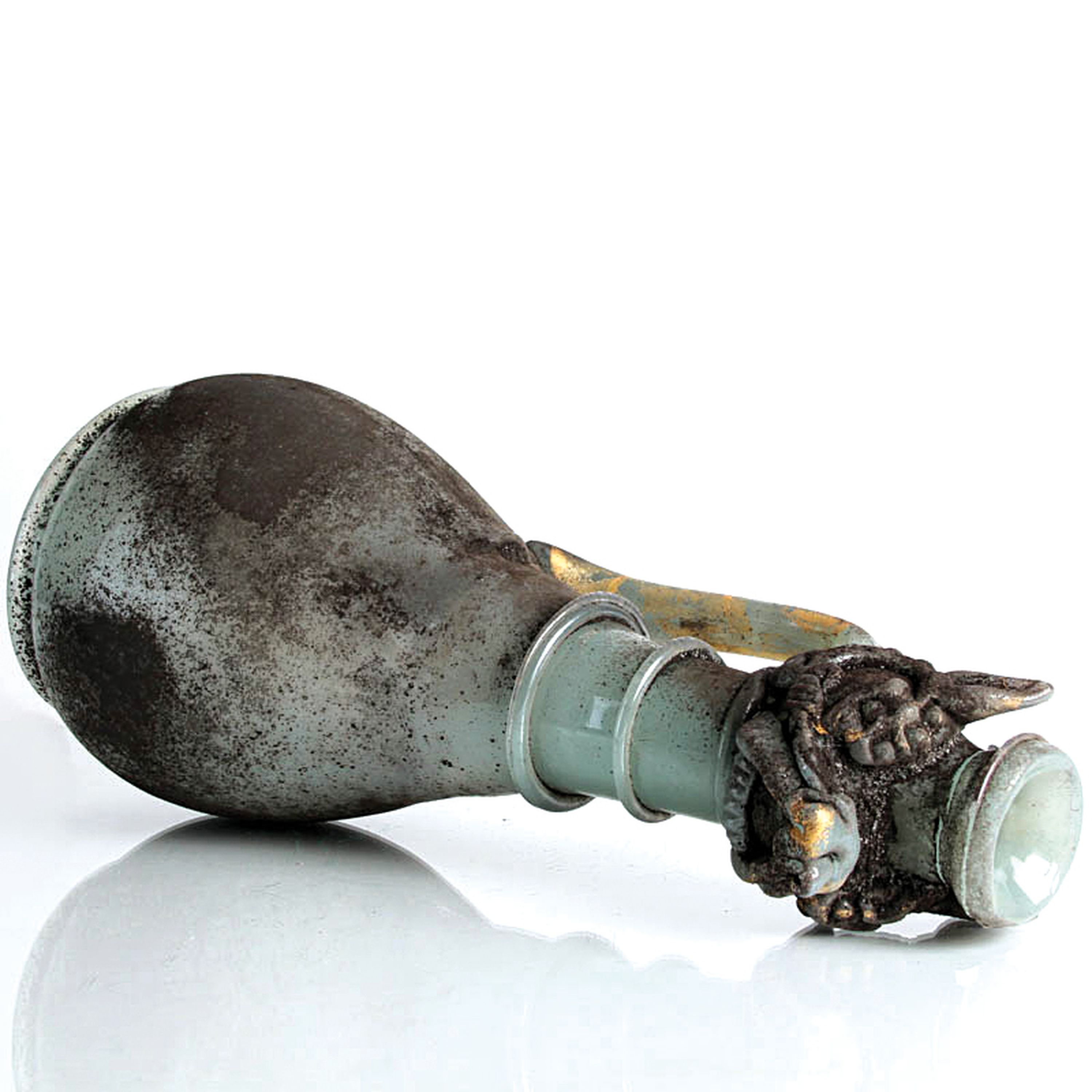 Detail e: Grotesken-Krug in Vetro a scavo-Technik, Ermanno Nason für Cenedese, Murano, Italien, 1963-72, türkisfarbenes Glas in Vetro a scavo-Technik, ...