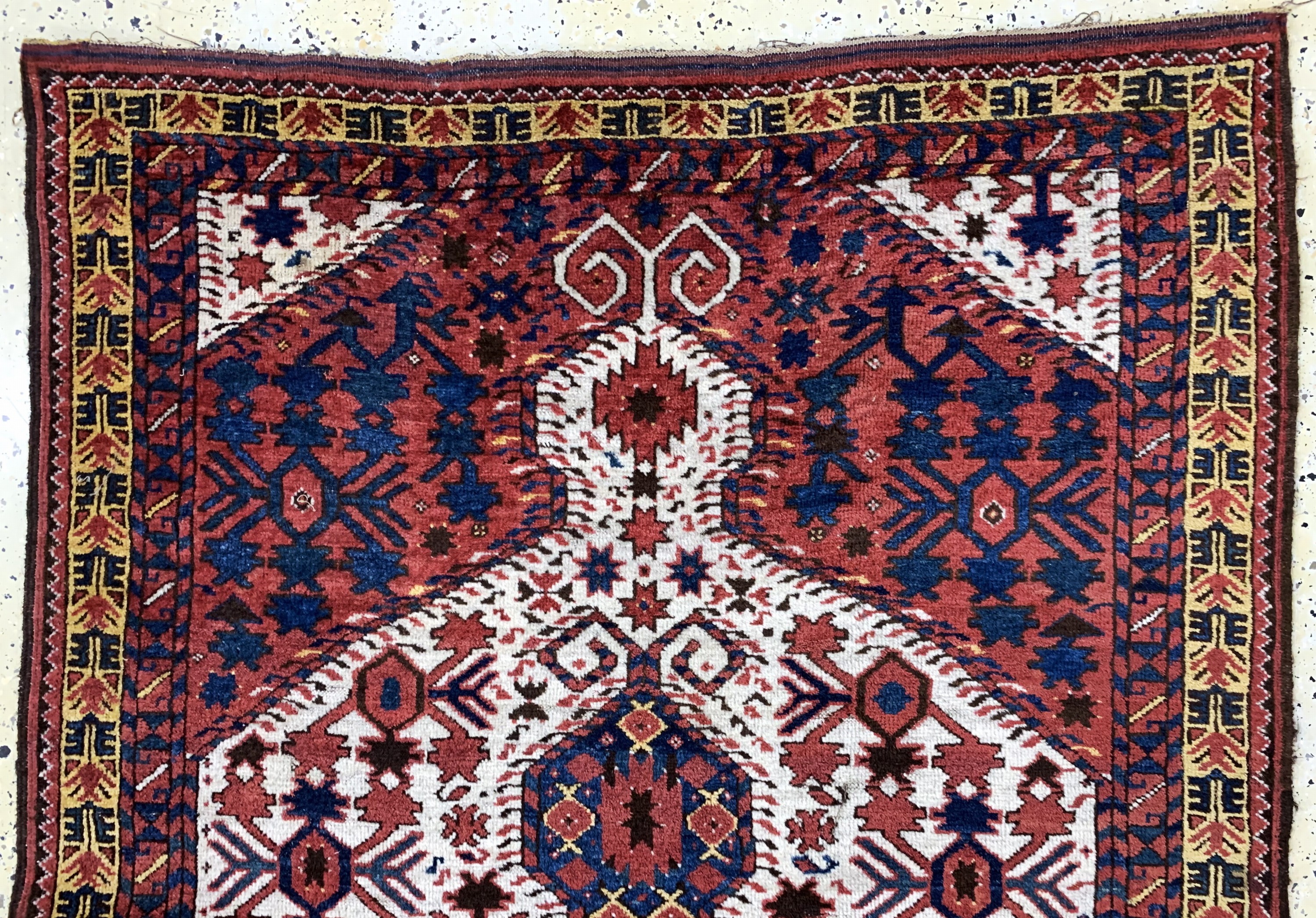 Detail a: Beschir"Gebetsteppich"antik, Turkmenistan, 19.Jhd, Wolle auf Wolle, ca. 230 x 120 cm, EHZ: 2, (fachkundig restauriert)