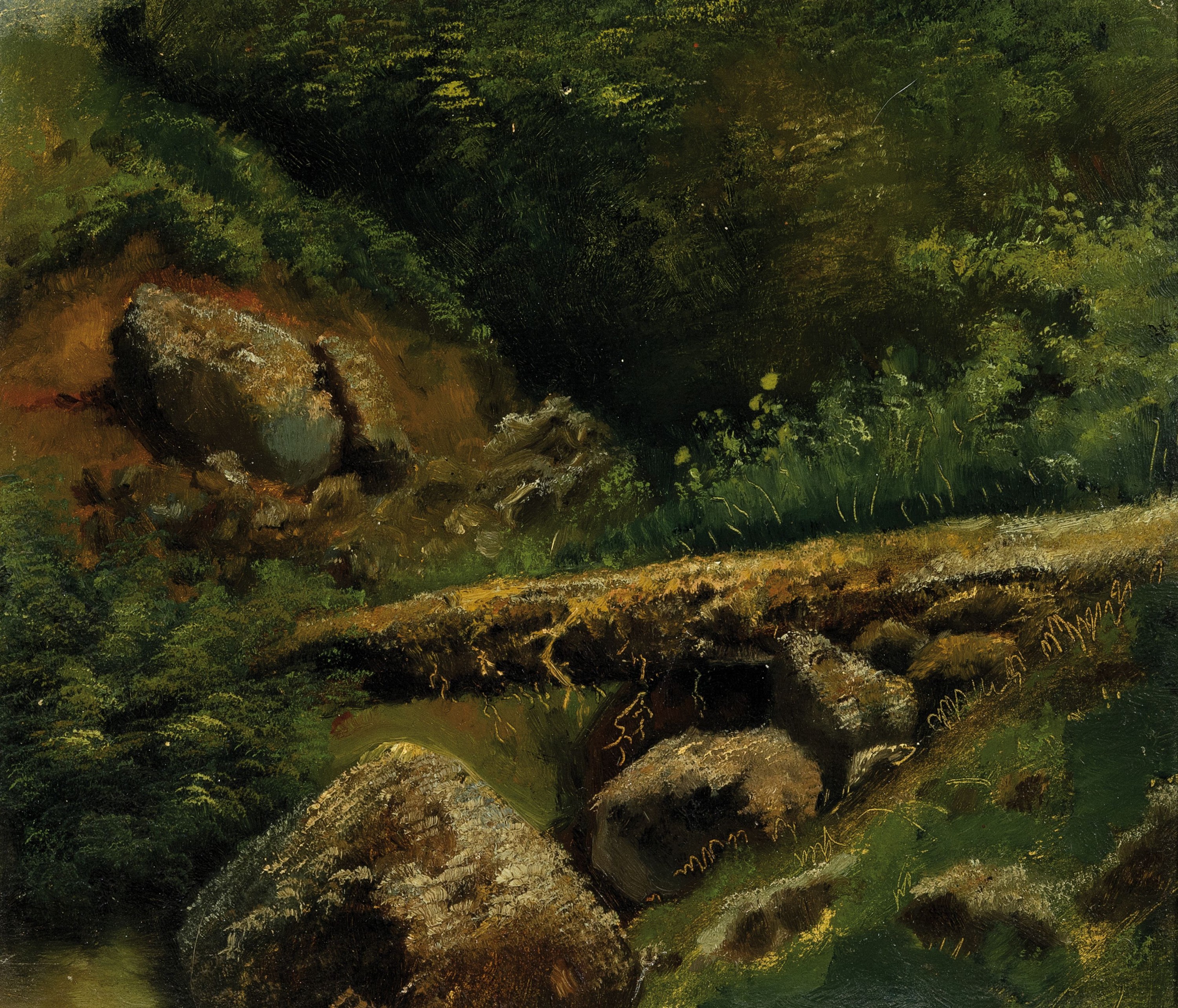 Jakob Emil Schindler, 1842 Wien-1892 Westerland, Landschaftsstudie, Öl/Malkarton,ca. 22x25cm, R. ca. 31x34cm, die Verfasserin des Werkverzeichnisses ...