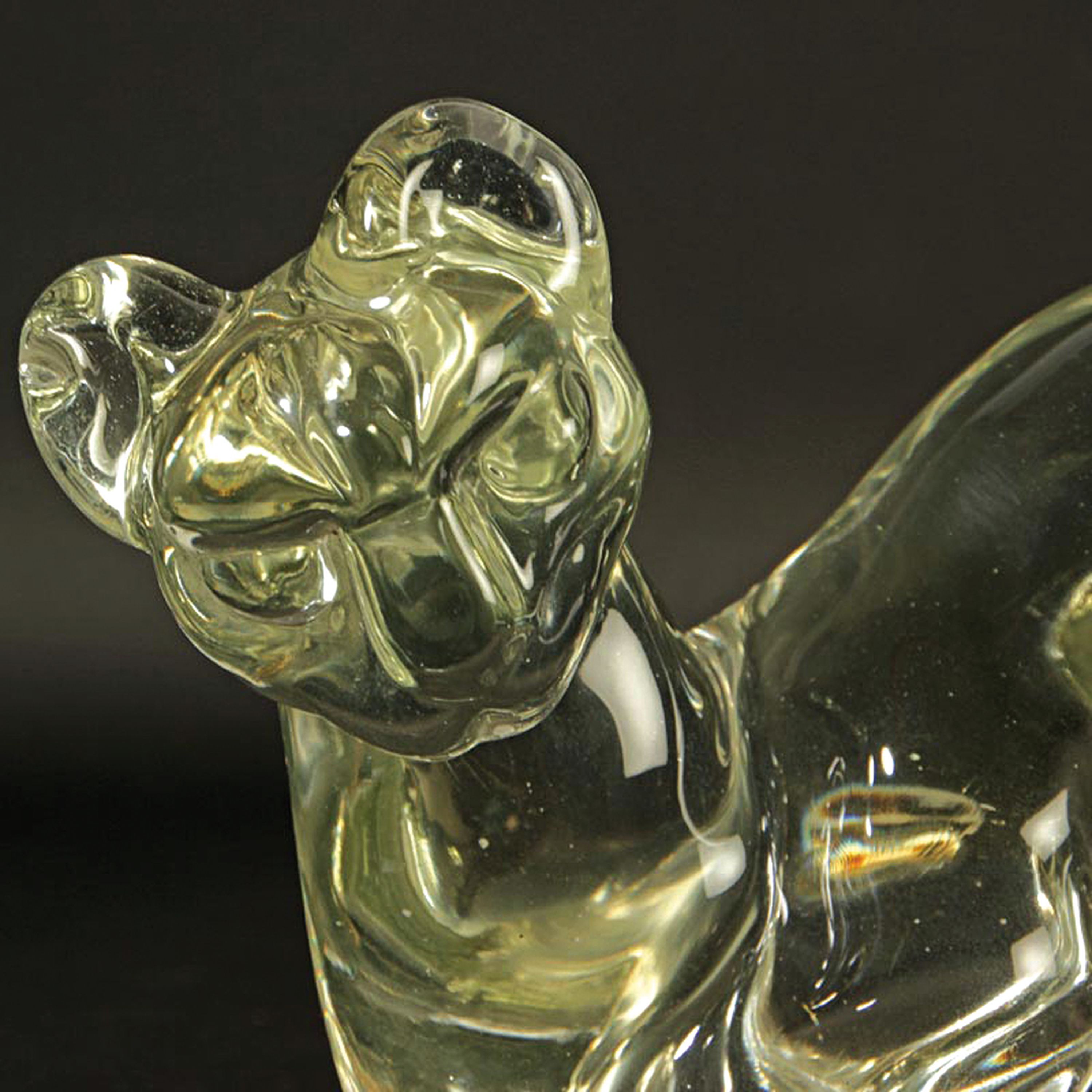 Detail d: Glasskulptur Großkatze, Prof. Antonio da Ros für Cenedese, Murano, Italien, 1965-70, farbloses Glas, massiver Glaskorpus, in Form eines sitzenden ...