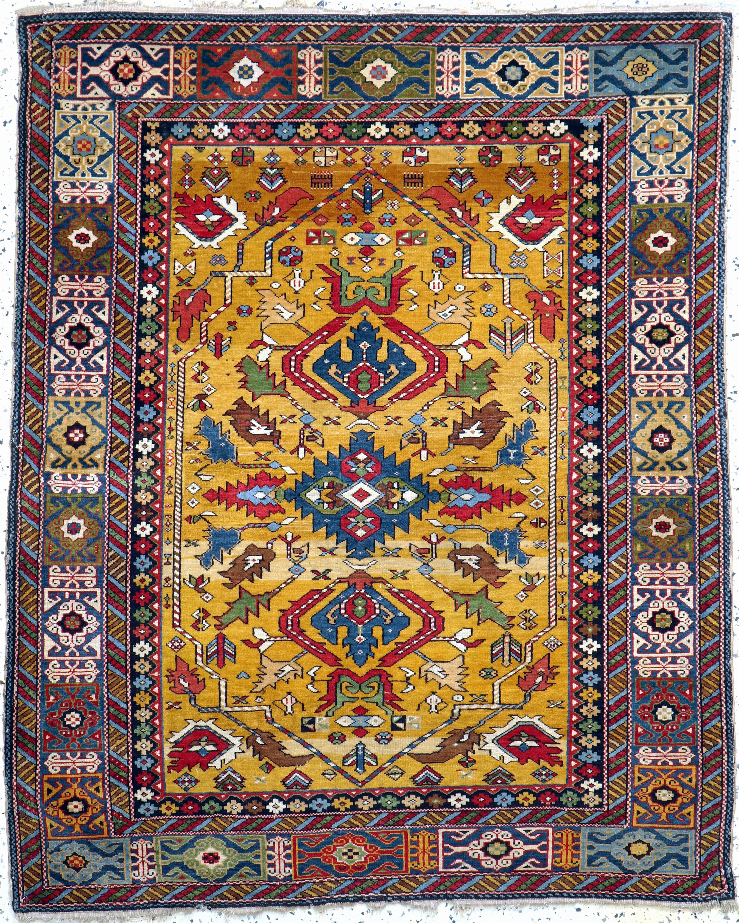 "Schirwan"Kazak antik, Kaukasus, 19.Jhd, Wolle auf Wolle, ca. 138 x 112 cm, EHZ: 3, (kleine restaurierungen).