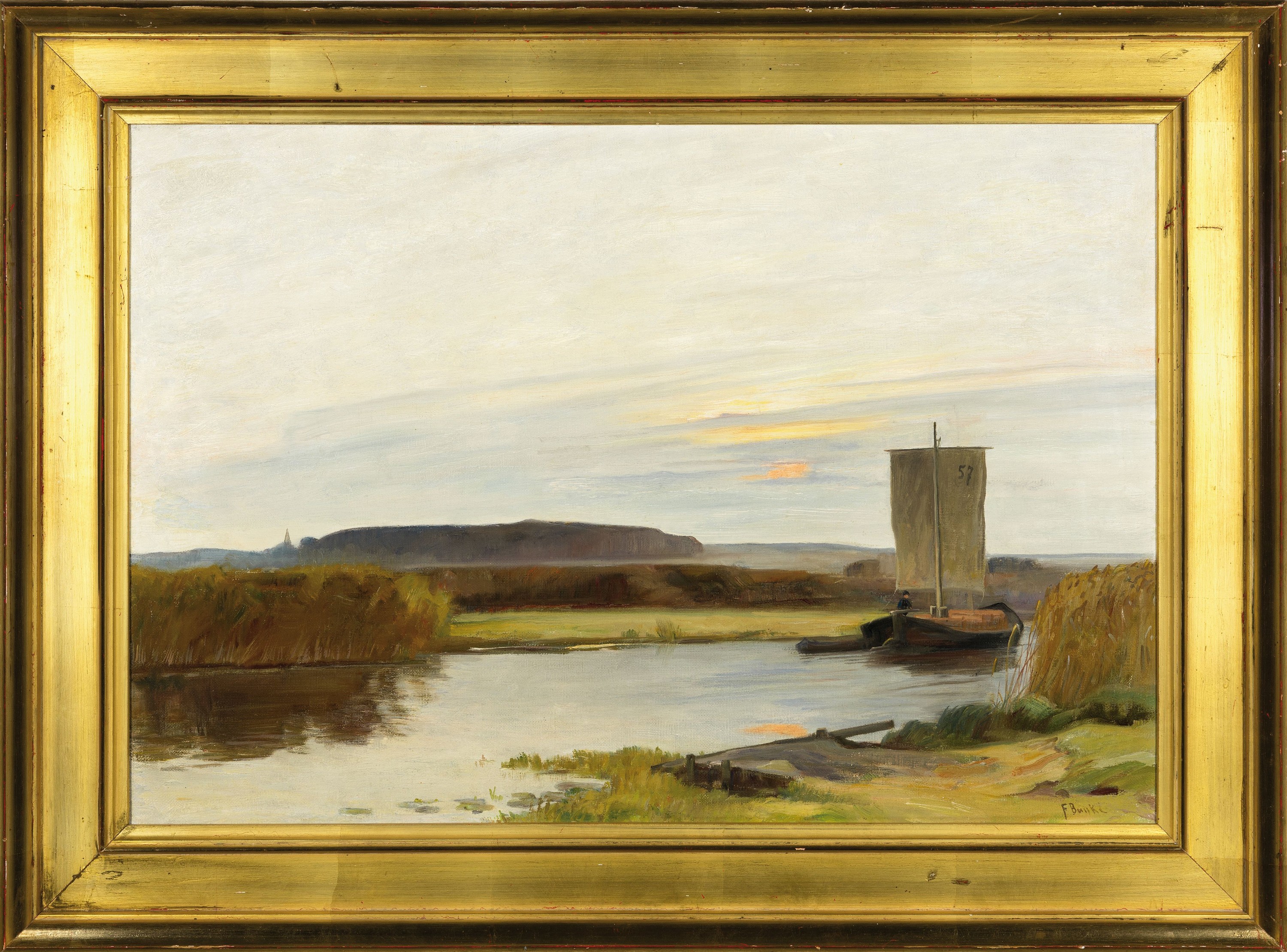 Detail k: Franz Bunke, 1857 Schwaan-1939 Weimar, Abendliche Partie an der Warnow, Öl/Lwd, rechts unten sign., ca. 44x64.5cm, R. ca. 58x 79cm