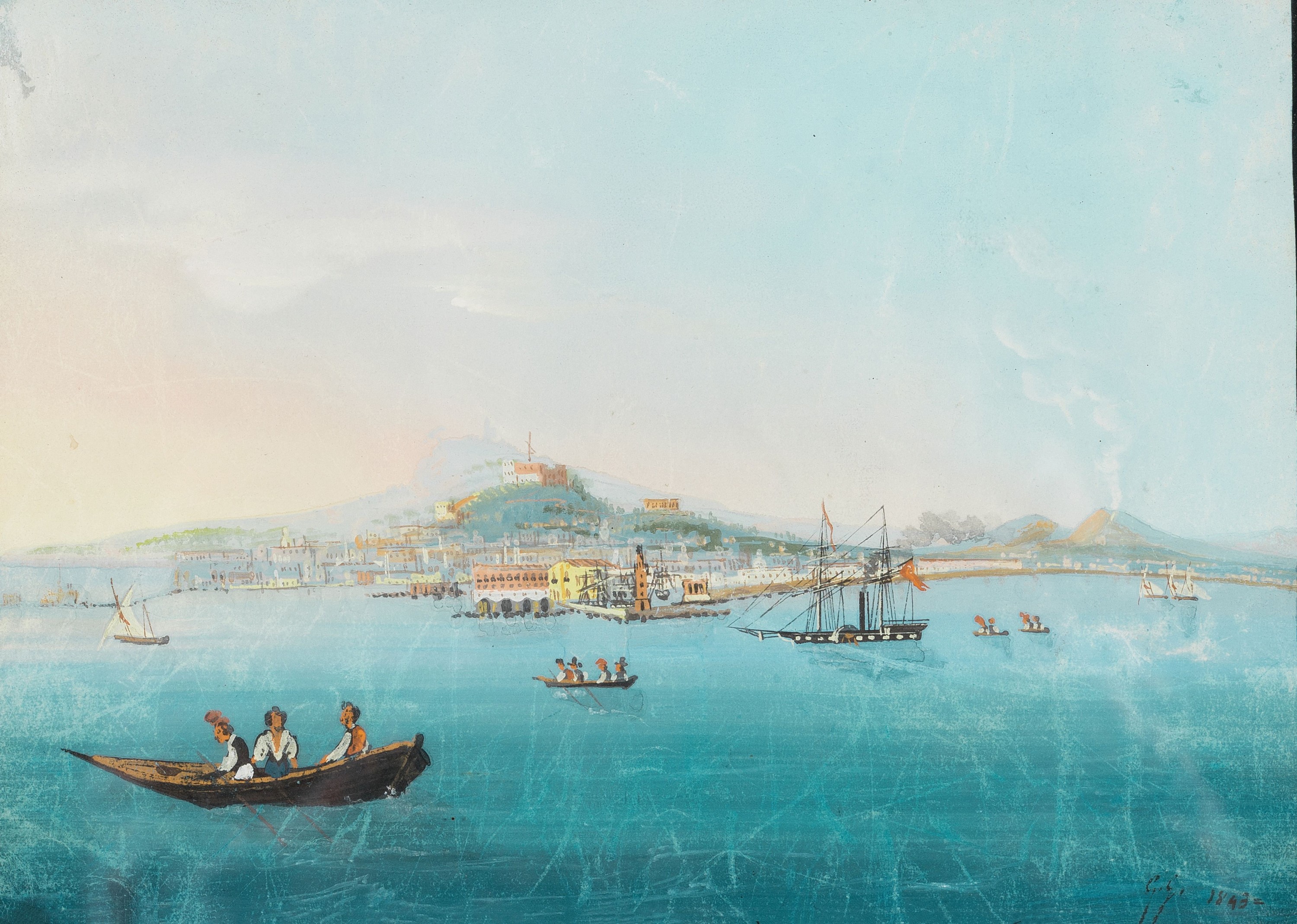 Guglilmo Giusti, 1824 Neapel-1916, 3 Zeichnungen, Tempera auf Malkarton, Ansichten aus Neapel und Umgebung, "Napoli da Posilipo" monogr. u. ...