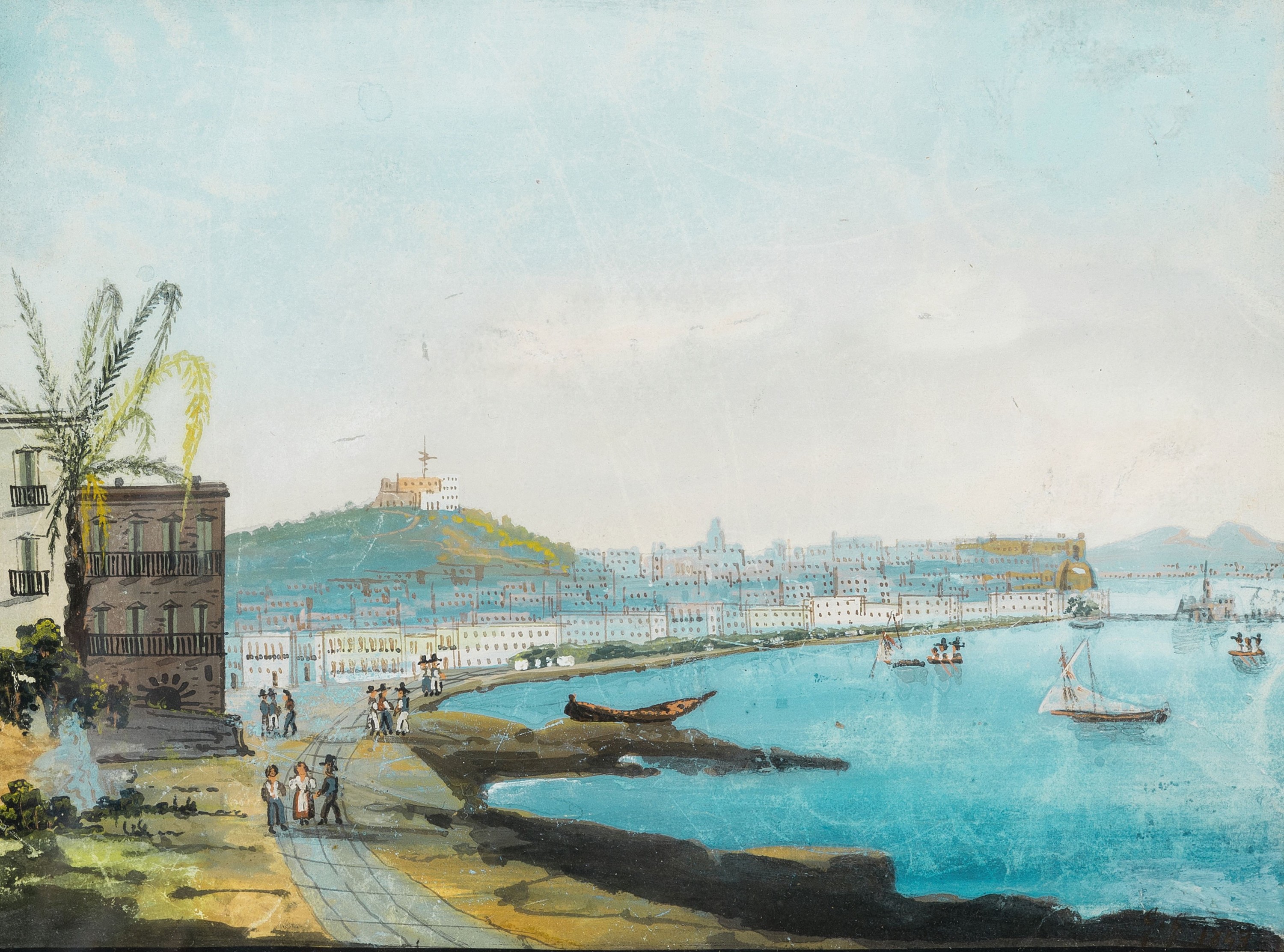 Detail a: Guglilmo Giusti, 1824 Neapel-1916, 3 Zeichnungen, Tempera auf Malkarton, Ansichten aus Neapel und Umgebung, "Napoli da Posilipo" monogr. u. ...