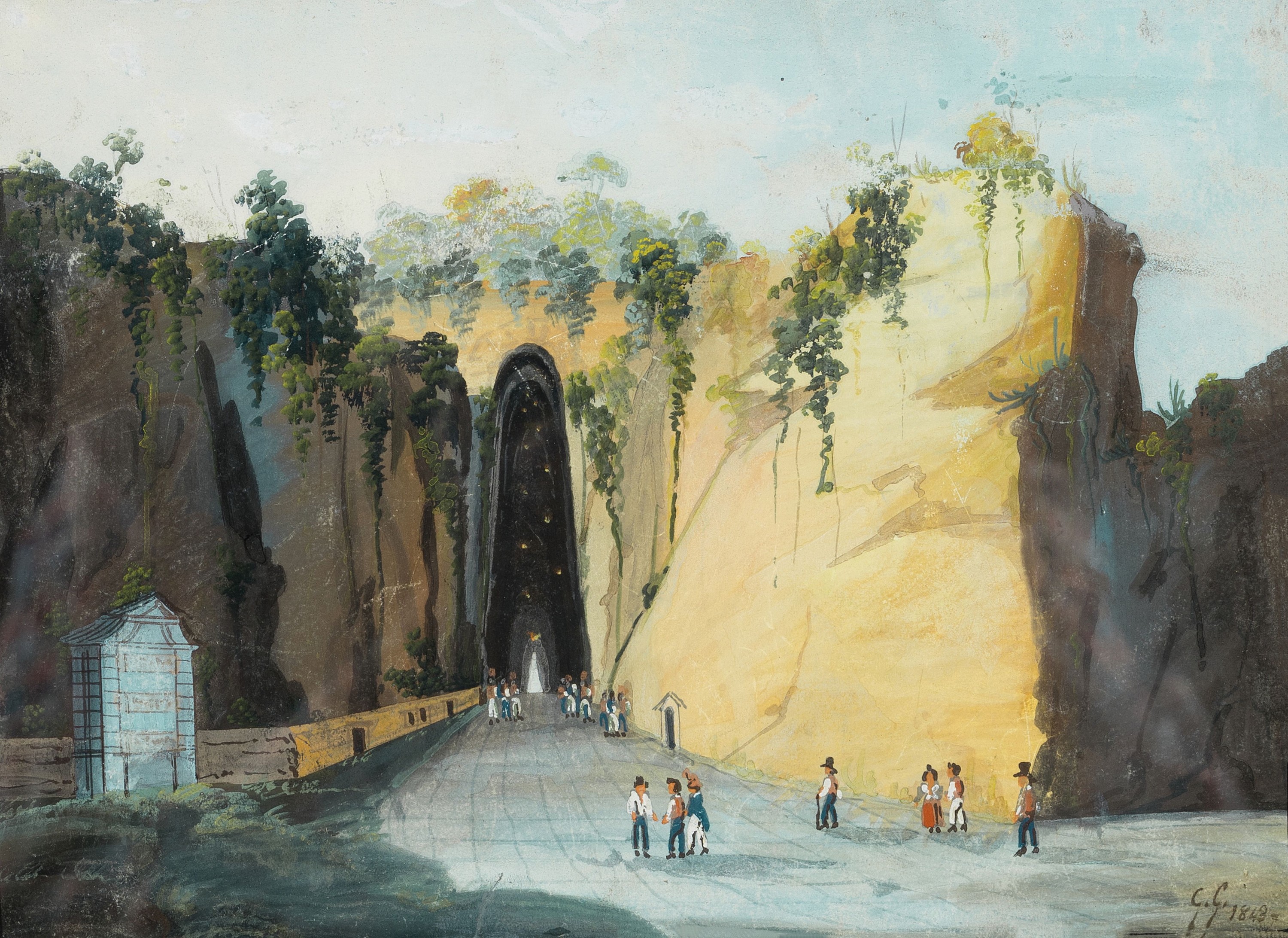 Detail b: Guglilmo Giusti, 1824 Neapel-1916, 3 Zeichnungen, Tempera auf Malkarton, Ansichten aus Neapel und Umgebung, "Napoli da Posilipo" monogr. u. ...