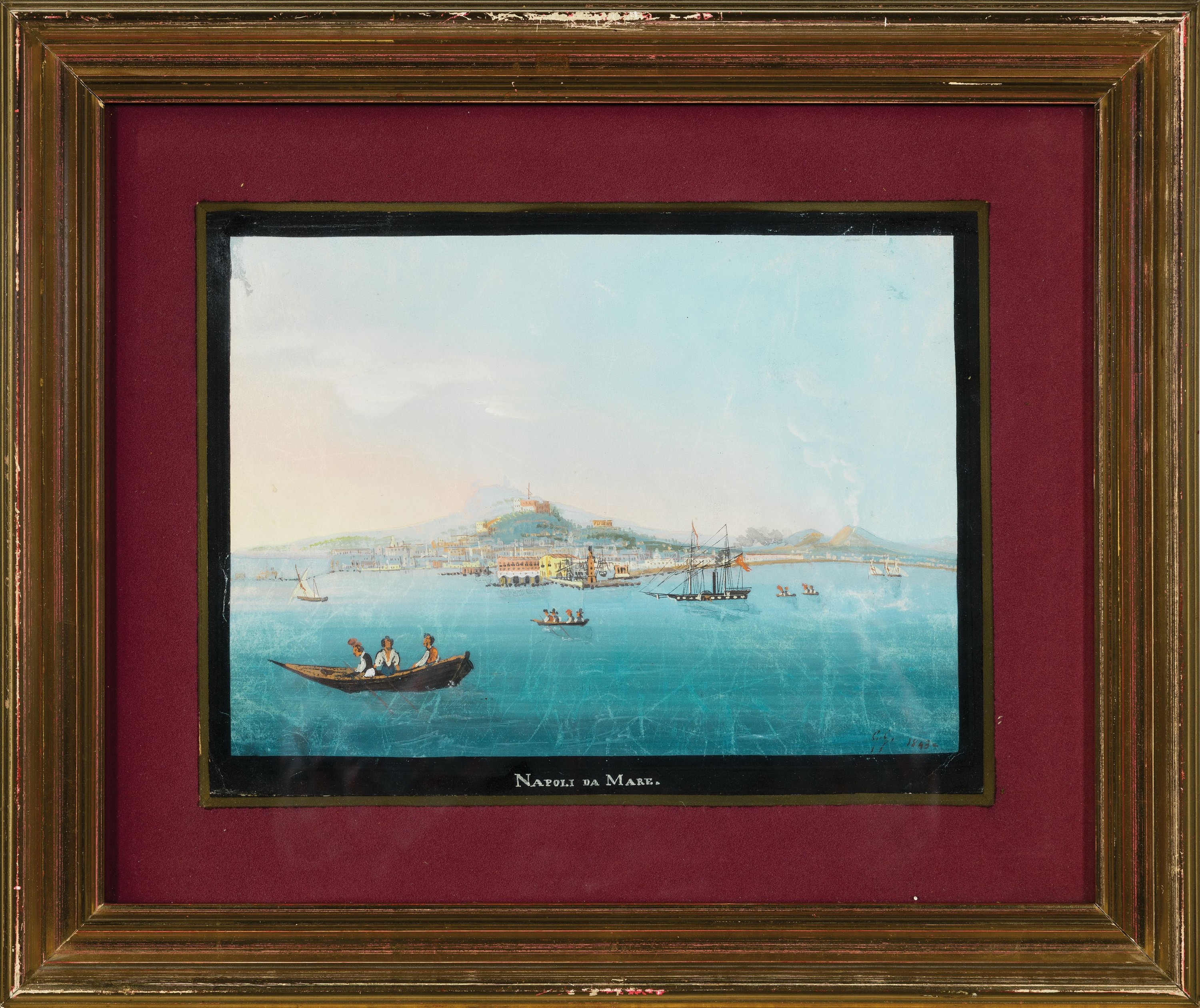Detail k: Guglilmo Giusti, 1824 Neapel-1916, 3 Zeichnungen, Tempera auf Malkarton, Ansichten aus Neapel und Umgebung, "Napoli da Posilipo" monogr. u. ...