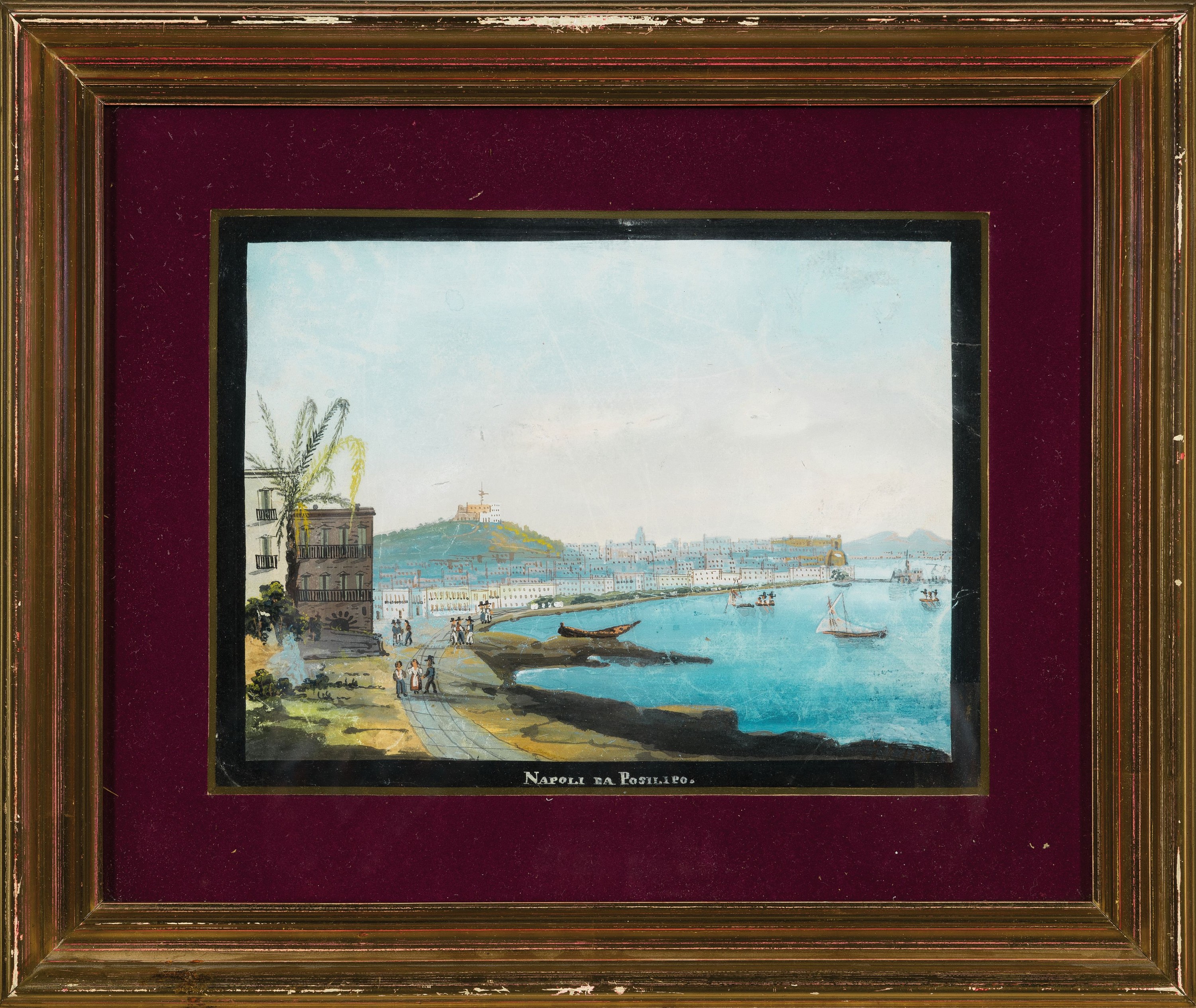 Detail l: Guglilmo Giusti, 1824 Neapel-1916, 3 Zeichnungen, Tempera auf Malkarton, Ansichten aus Neapel und Umgebung, "Napoli da Posilipo" monogr. u. ...