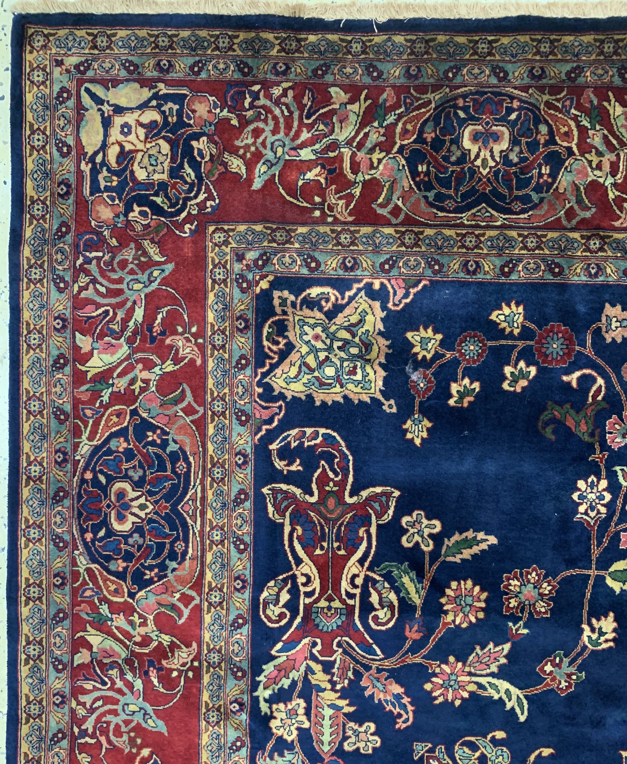 Detail d: Sarogh"Mohajeran"Kork fein, Indien, Ende 20.Jhd, Korkwolle, ca. 360 x 250 cm, EHZ: 1-2 (nahezu Neuwertig).