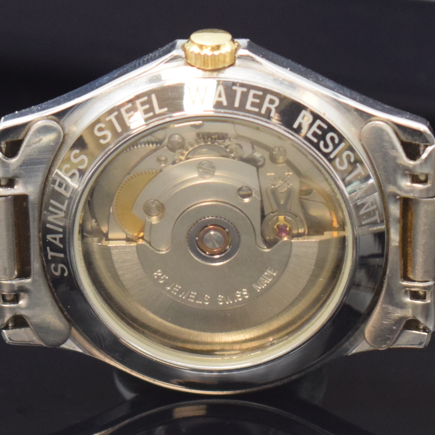 Detail d: GUB Automatik Herrenarmbanduhr, eine der ersten Serien nach der Wende mit Basiskal. ETA 2824-2, z. T. verg. Edelstahlgeh. inkl. orig.Gliederband m. ...