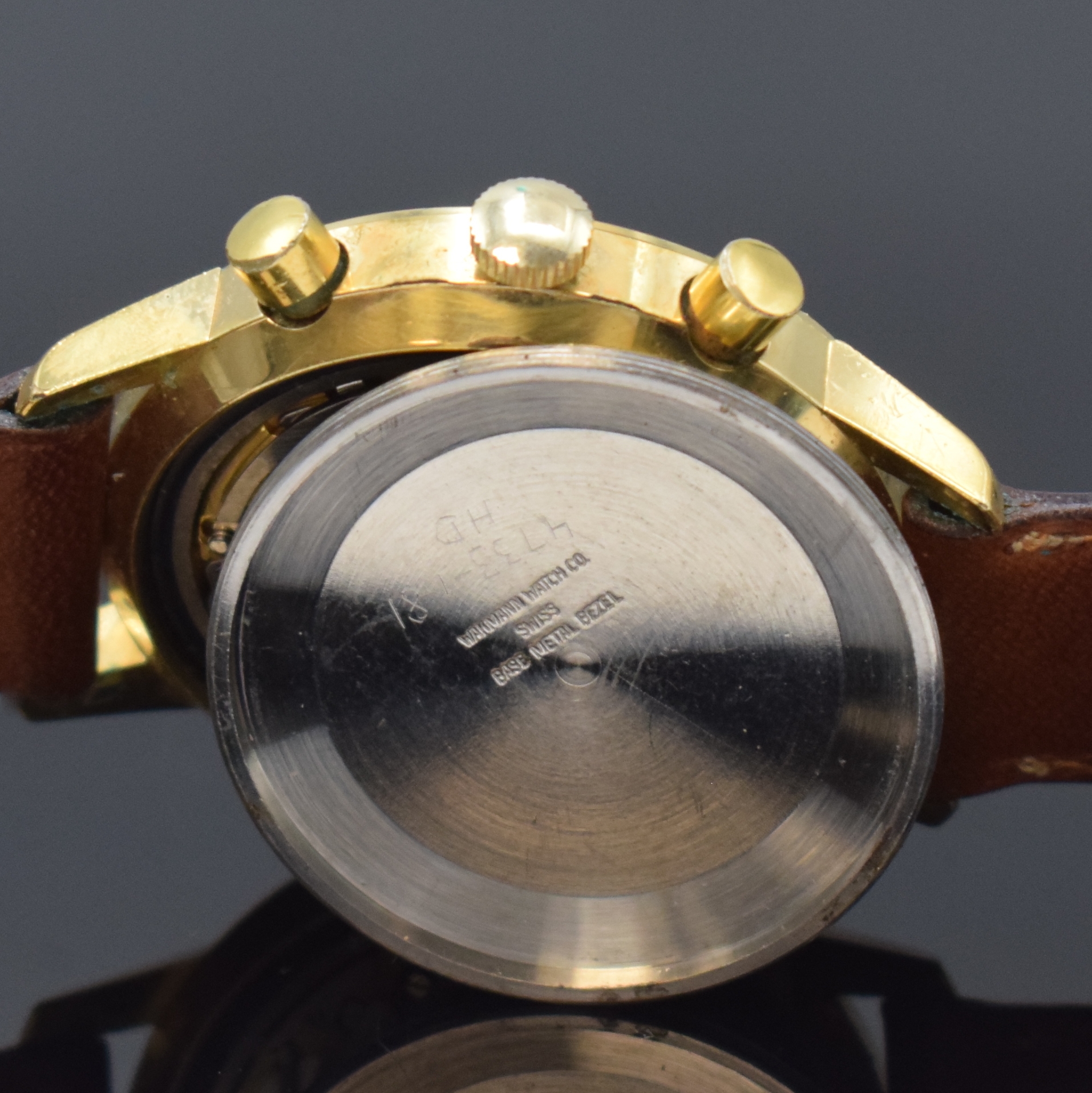 Detail f: WAKMANN Schaltradchronograph Referenz 1315.01.74, Schweiz um 1965, Handaufzug, verg. Metallgeh. ber., Edelstahlboden verschr., silb. Duoton-Zifferbl. ...