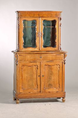 Image 26888351 - Aufsatzvitrine, Louis-Philippe, um 1860, Mahagoni, zweitüriger Aufsatz, innen ...
